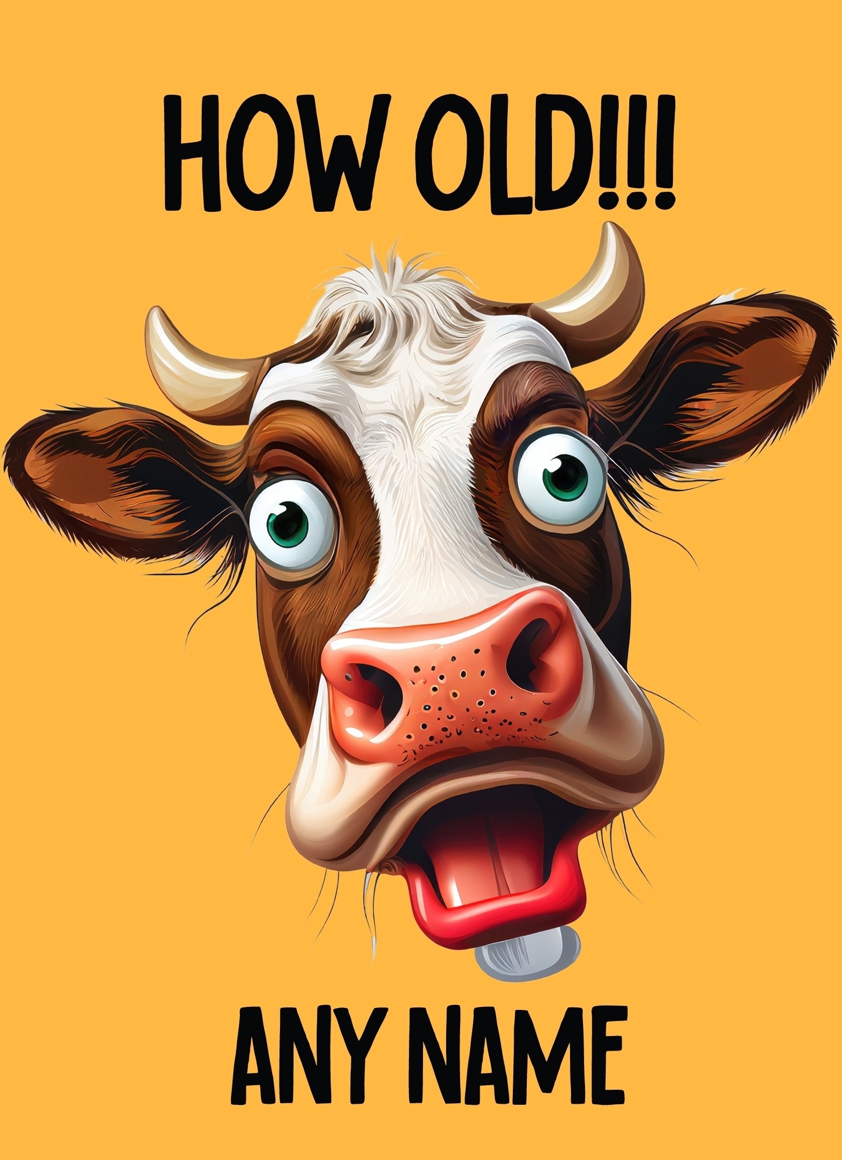 Personalised Funny Cow Birthday Card (How Old, Orange)