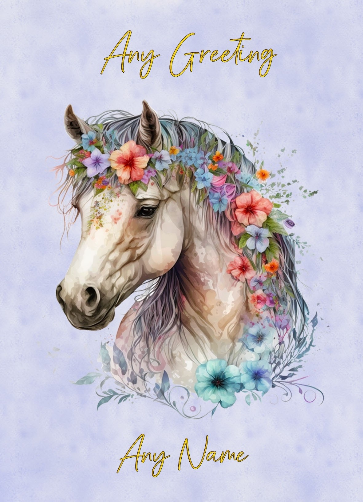 Personalised Horse Art Flowers Greeting Card (Design 1)