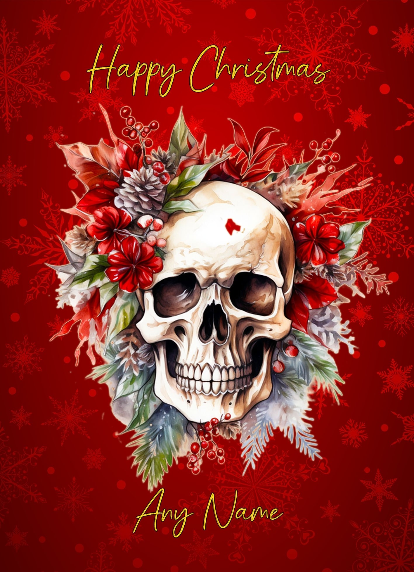 Personalised Gothic Fantasy Skull Art Christmas Card (Design 1)