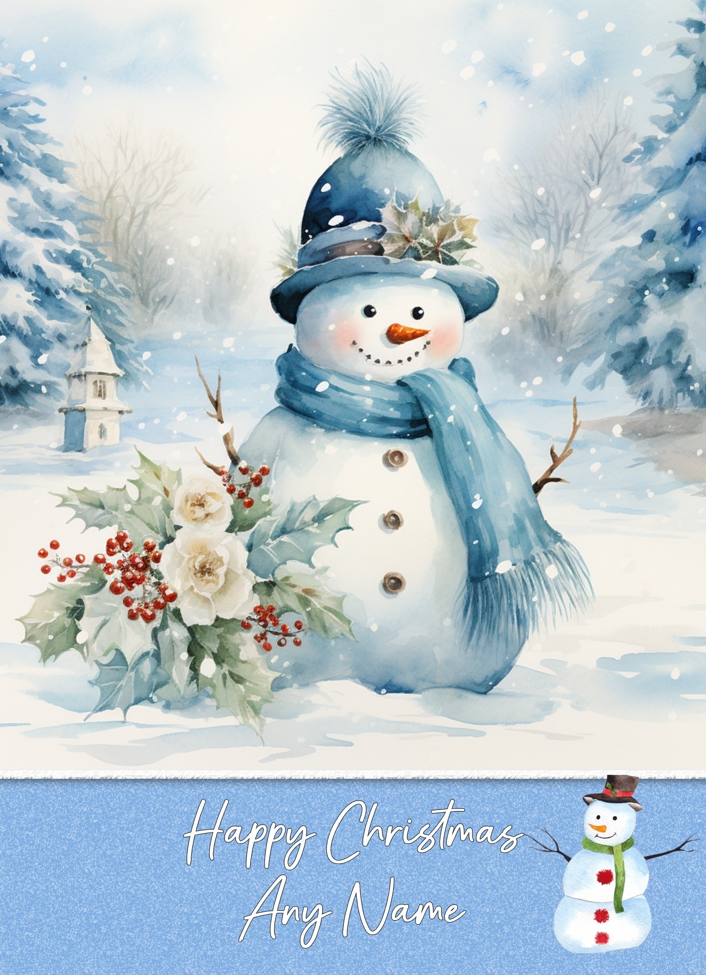 Personalised Snowman Art Greeting Card (Design 1)