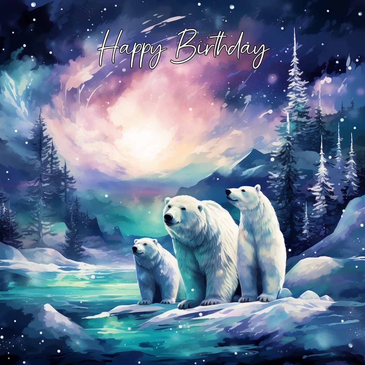 Polar Bear Art Birthday Square Card (Design 1)