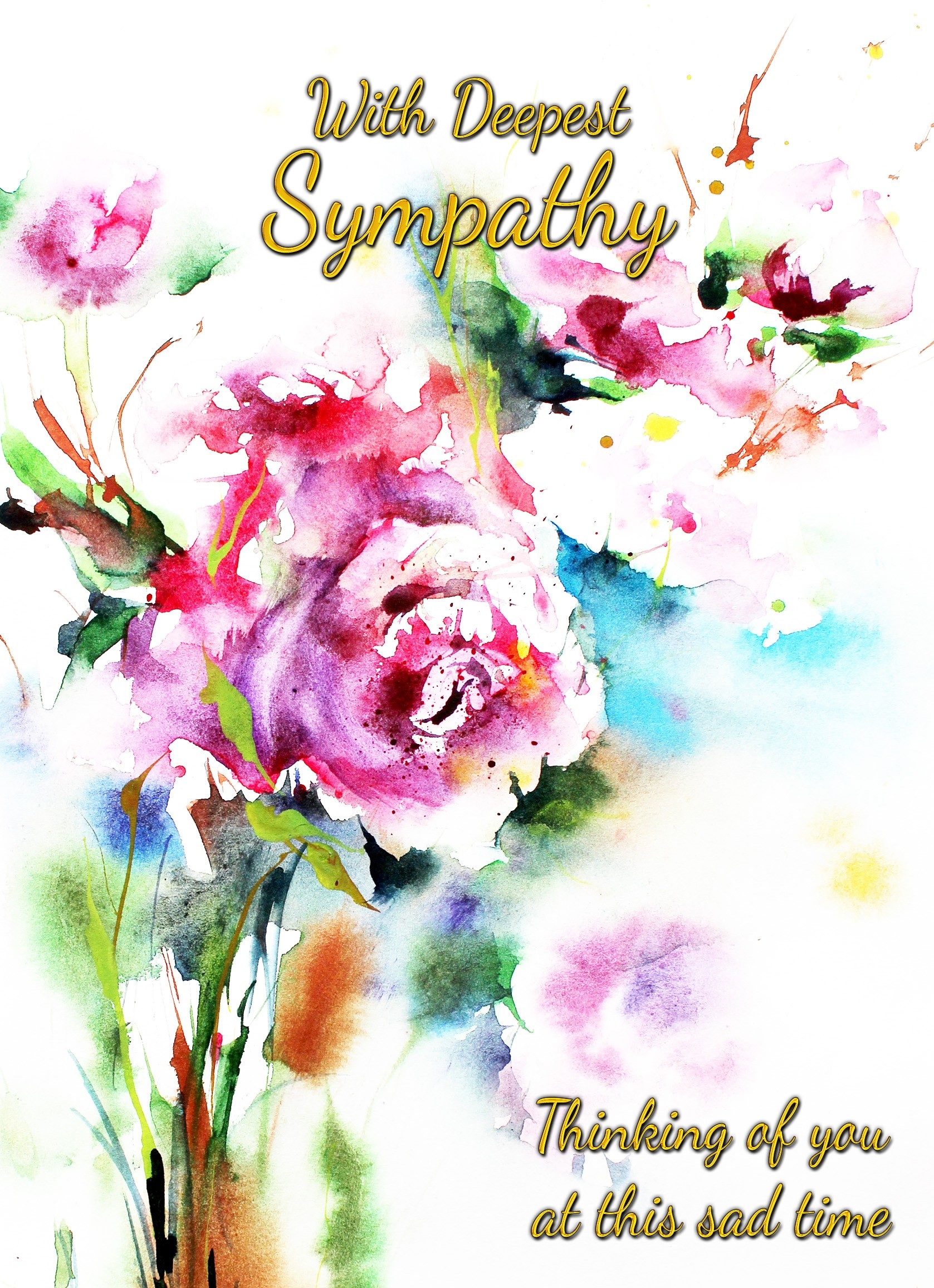 Sympathy Bereavement Card (With Deepest Sympathy, Pink Flower)