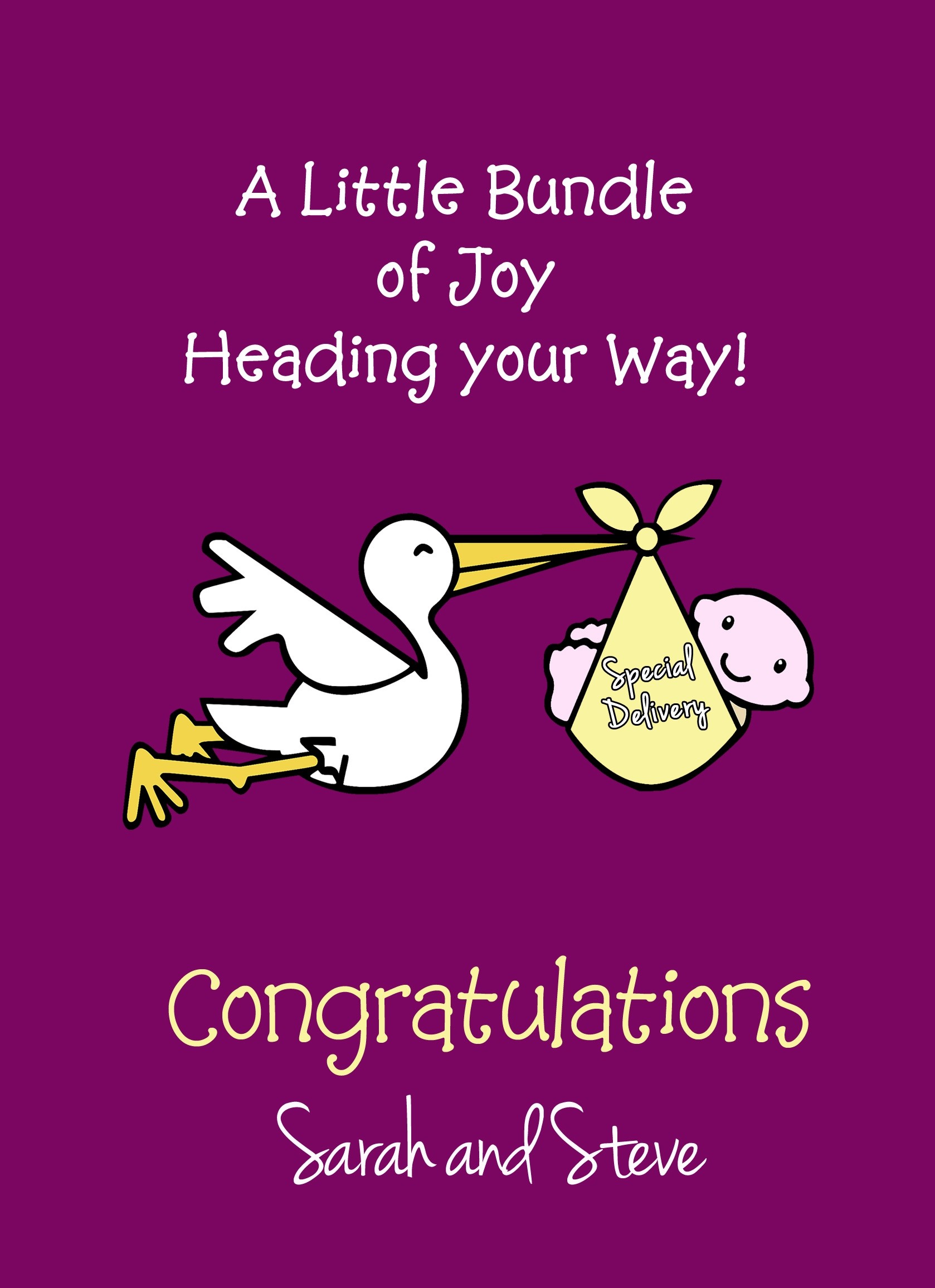 Personalised You're Having a Baby Pregnancy Card (Purple, Stork)