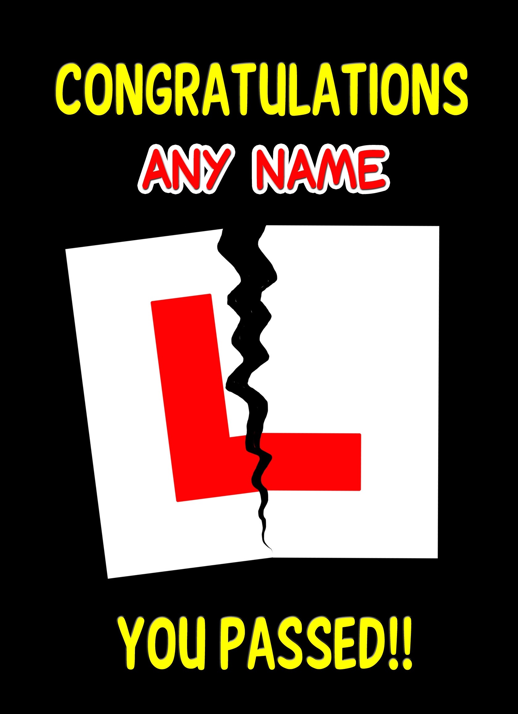 Personalised Passed Your Driving Test Card (Congratulations, Black)