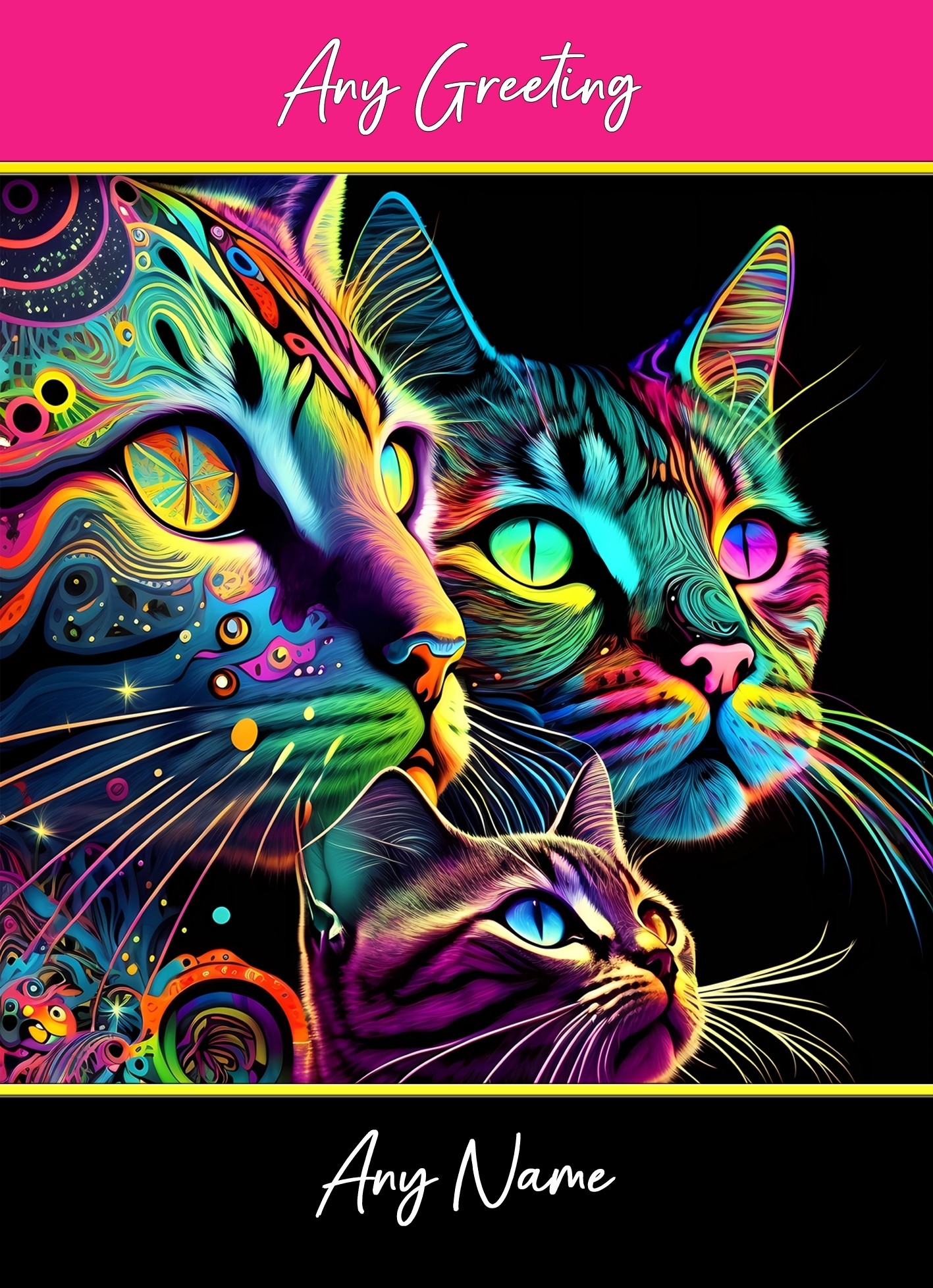 Personalised Colourful Cat Art Greeting Card (Design 2)