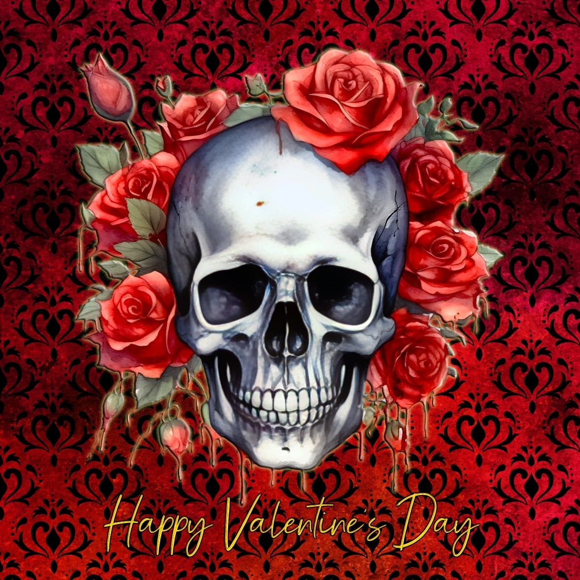 Valentines Day Square Greeting Card (Fantasy Skull, Design 2)