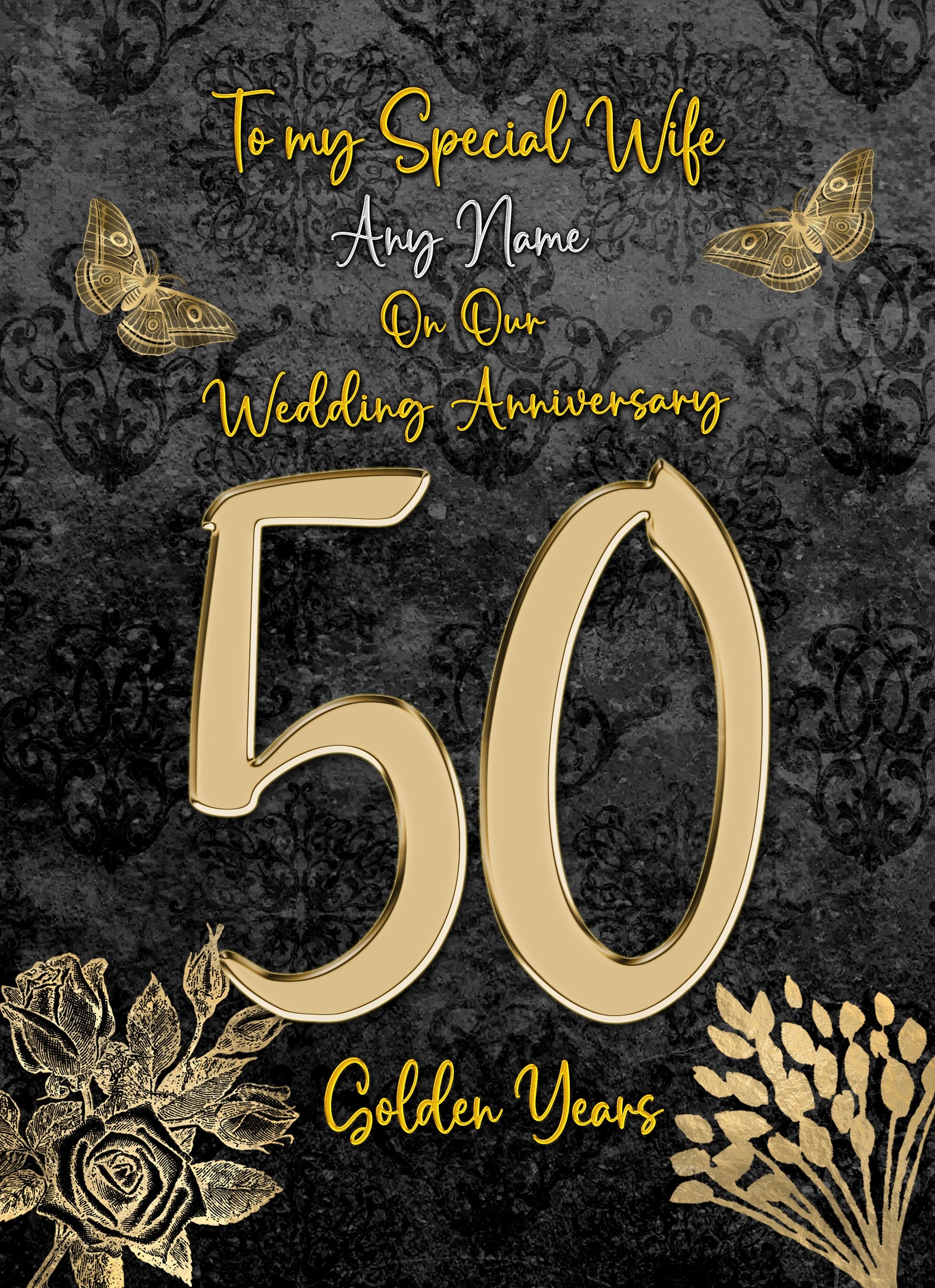 Personalised Golden 50th Wedding Anniversary Card (Special Wife)