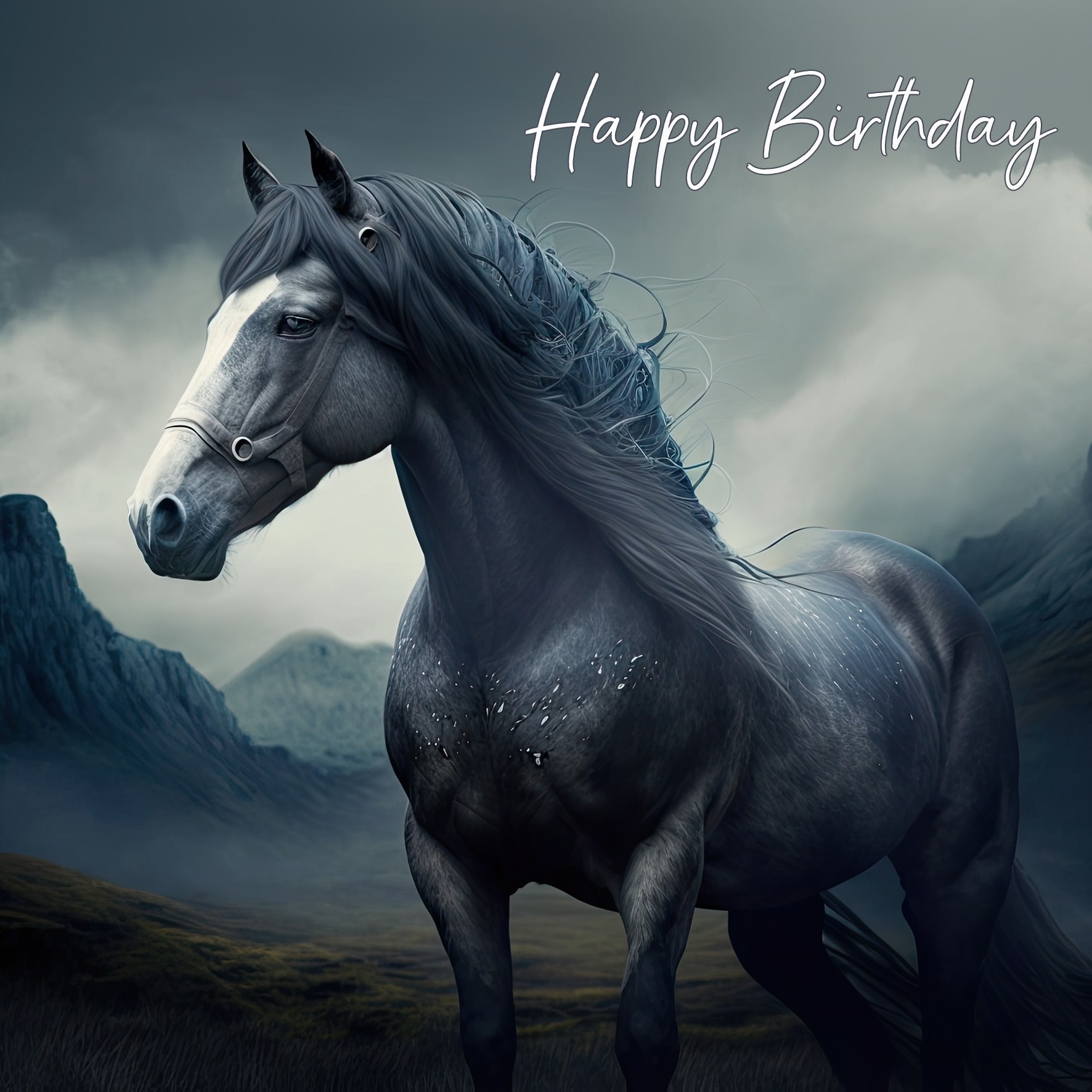 Fantasy Horse Square Birthday Card Design 2