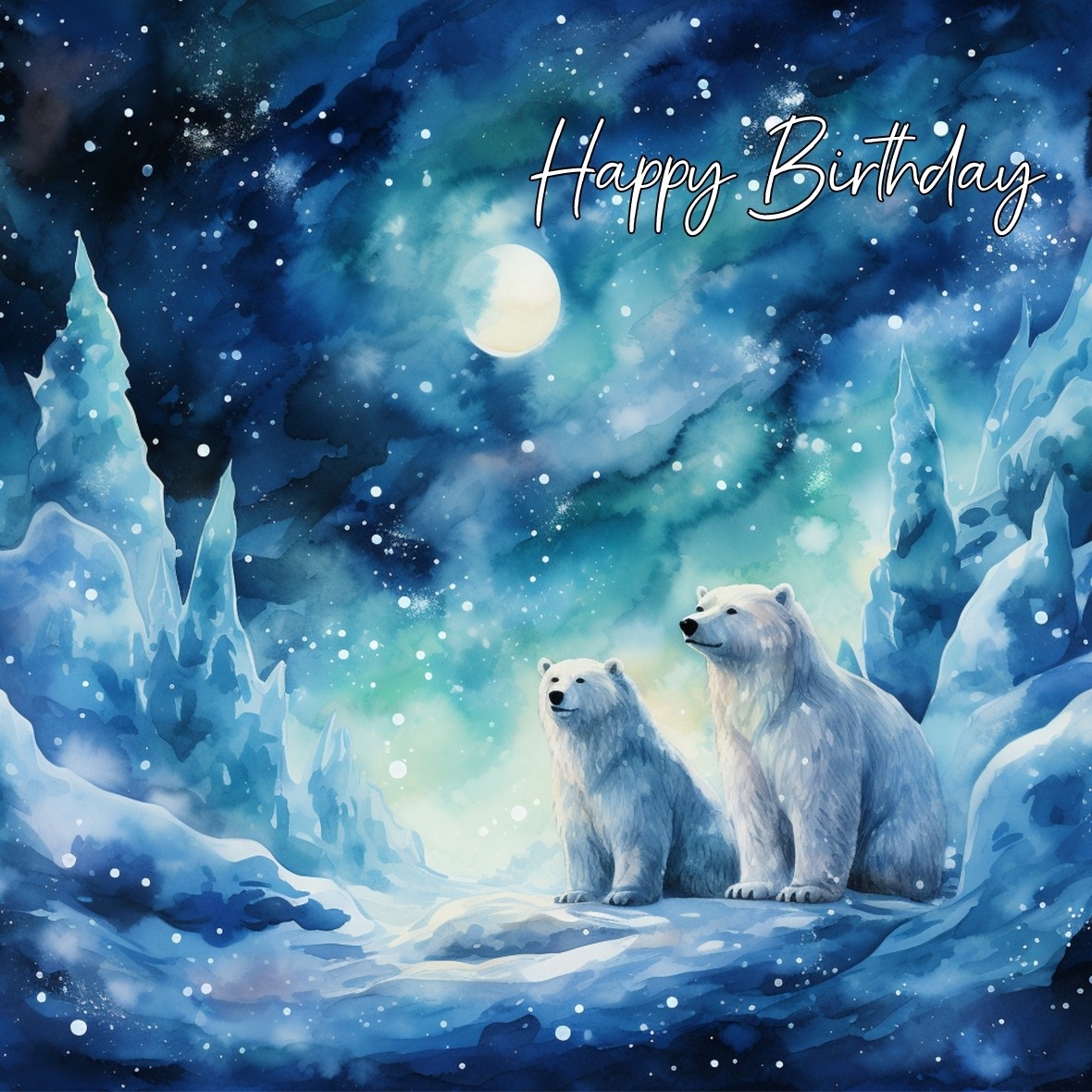 Polar Bear Art Birthday Square Card (Design 2)