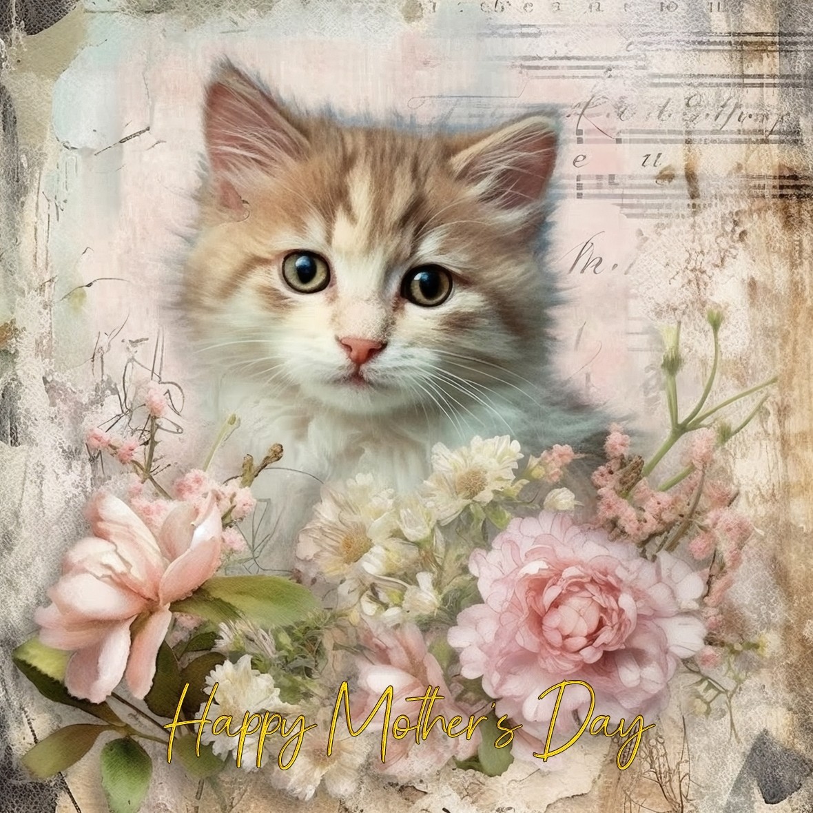 Cat Kitten Art Mothers Day Square Card (Design 2)