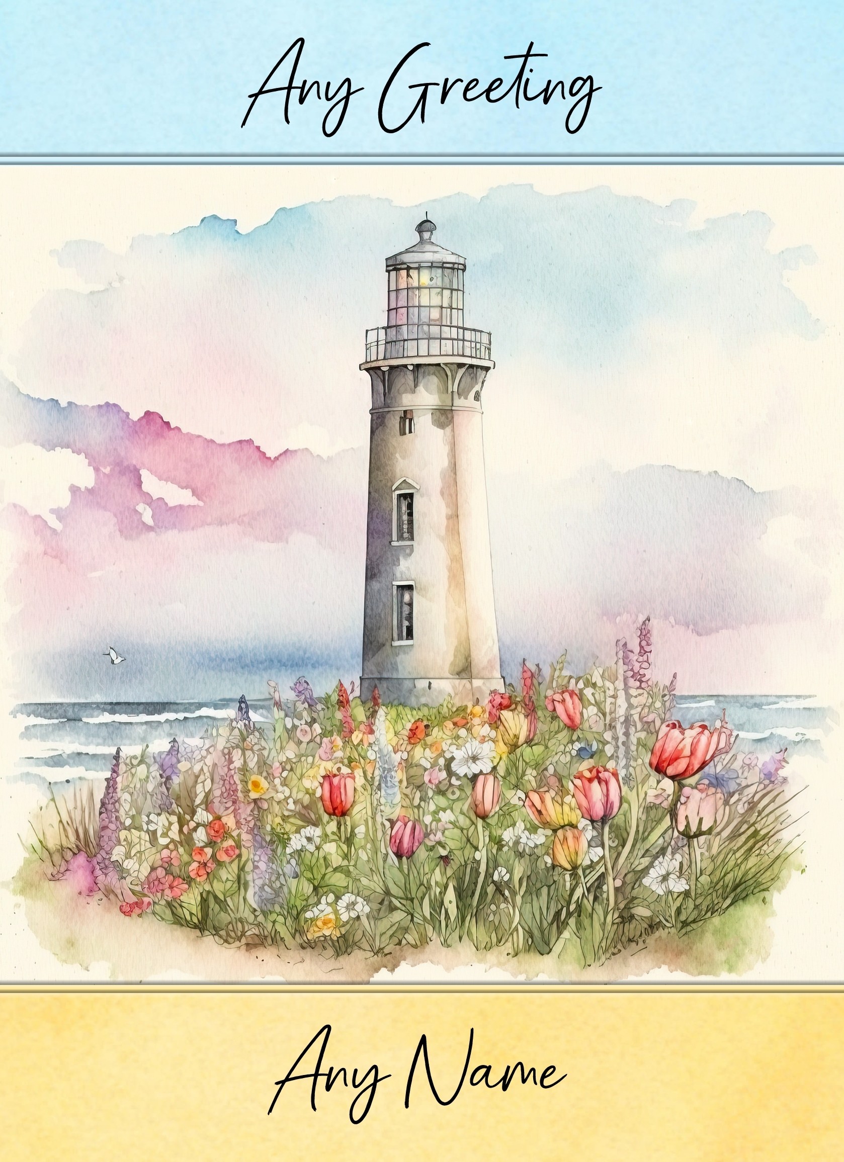 Personalised Lighthouse Scenery Art Greeting Card (Birthday, Fathers Day, Any Occasion)