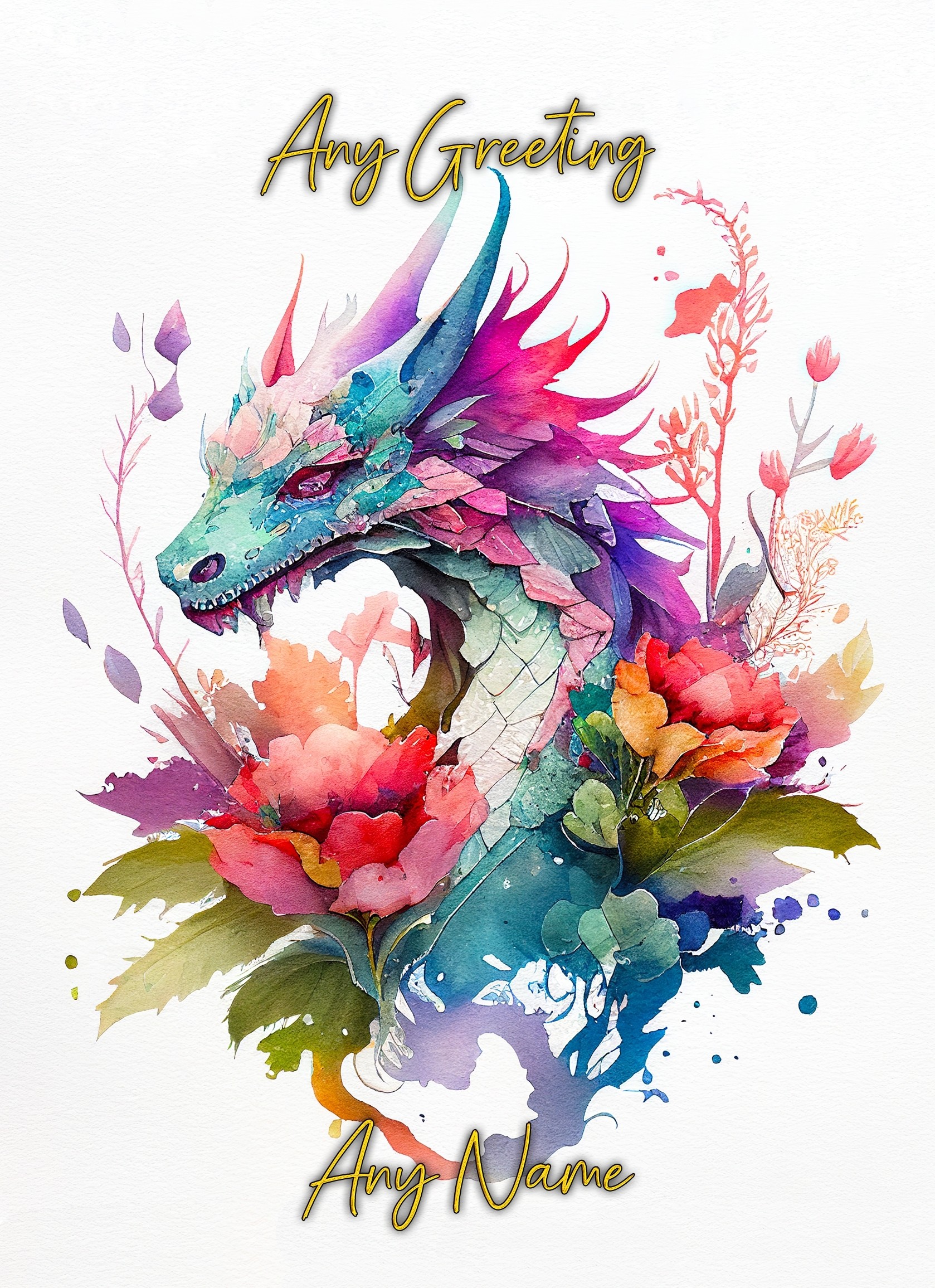 Personalised Dragon Watercolour Art Fantasy Greeting Card (Birthday, Fathers Day, Any Occasion)