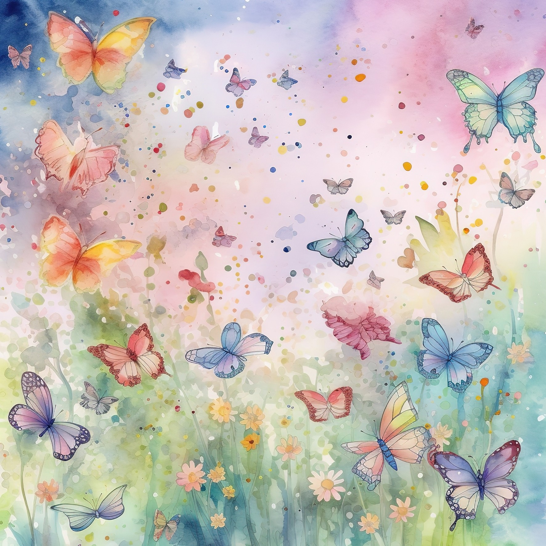 Pastel Butterfly Watercolour Square Blank Card 3
