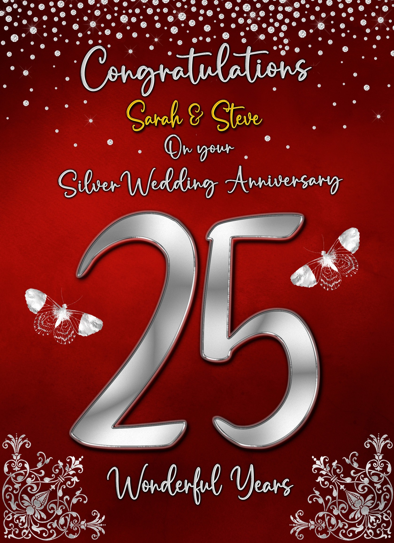 Personalised Silver 25th Wedding Anniversary Card (Special Couple)