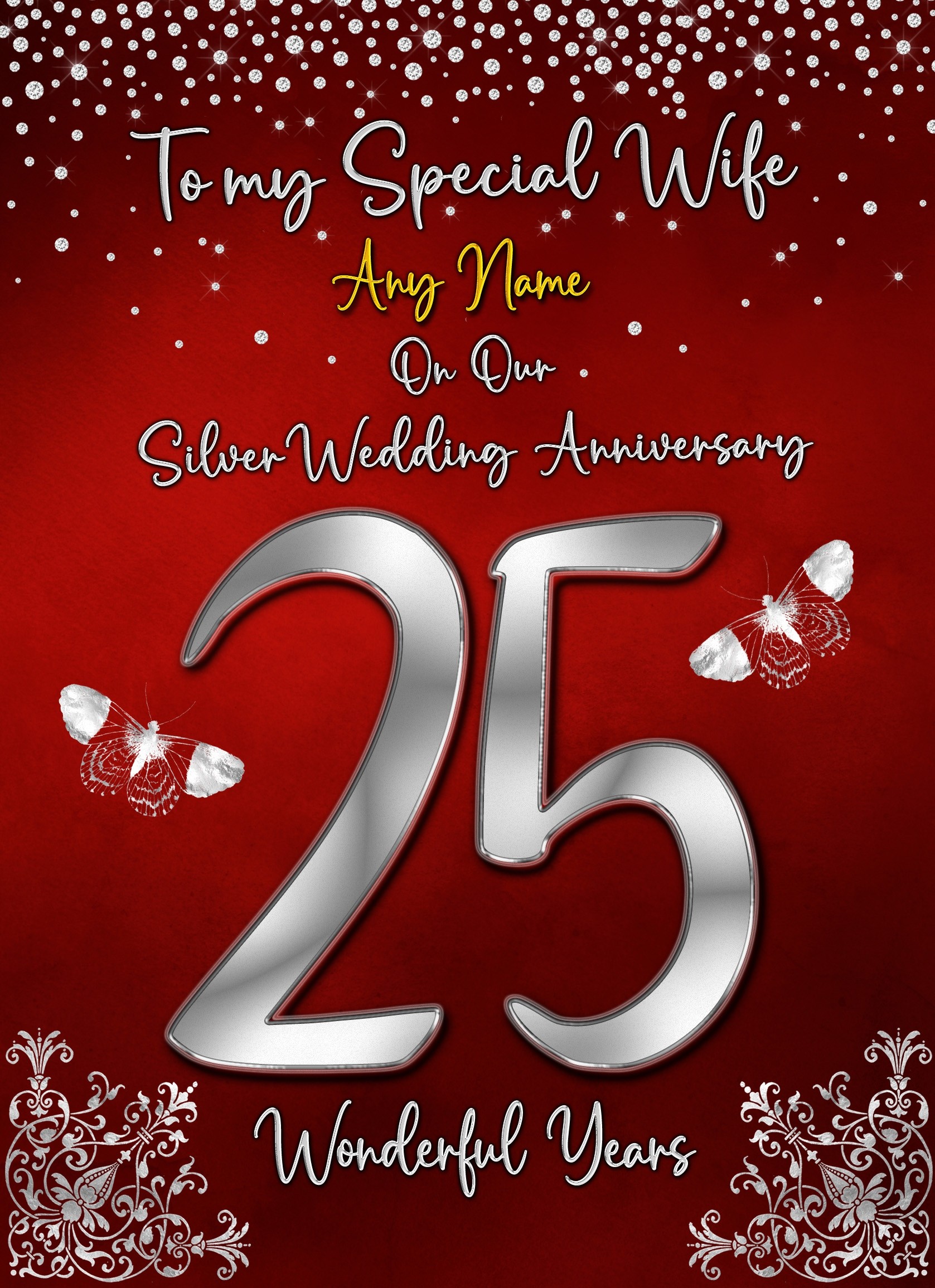 Personalised Silver 25th Wedding Anniversary Card (Special Wife)