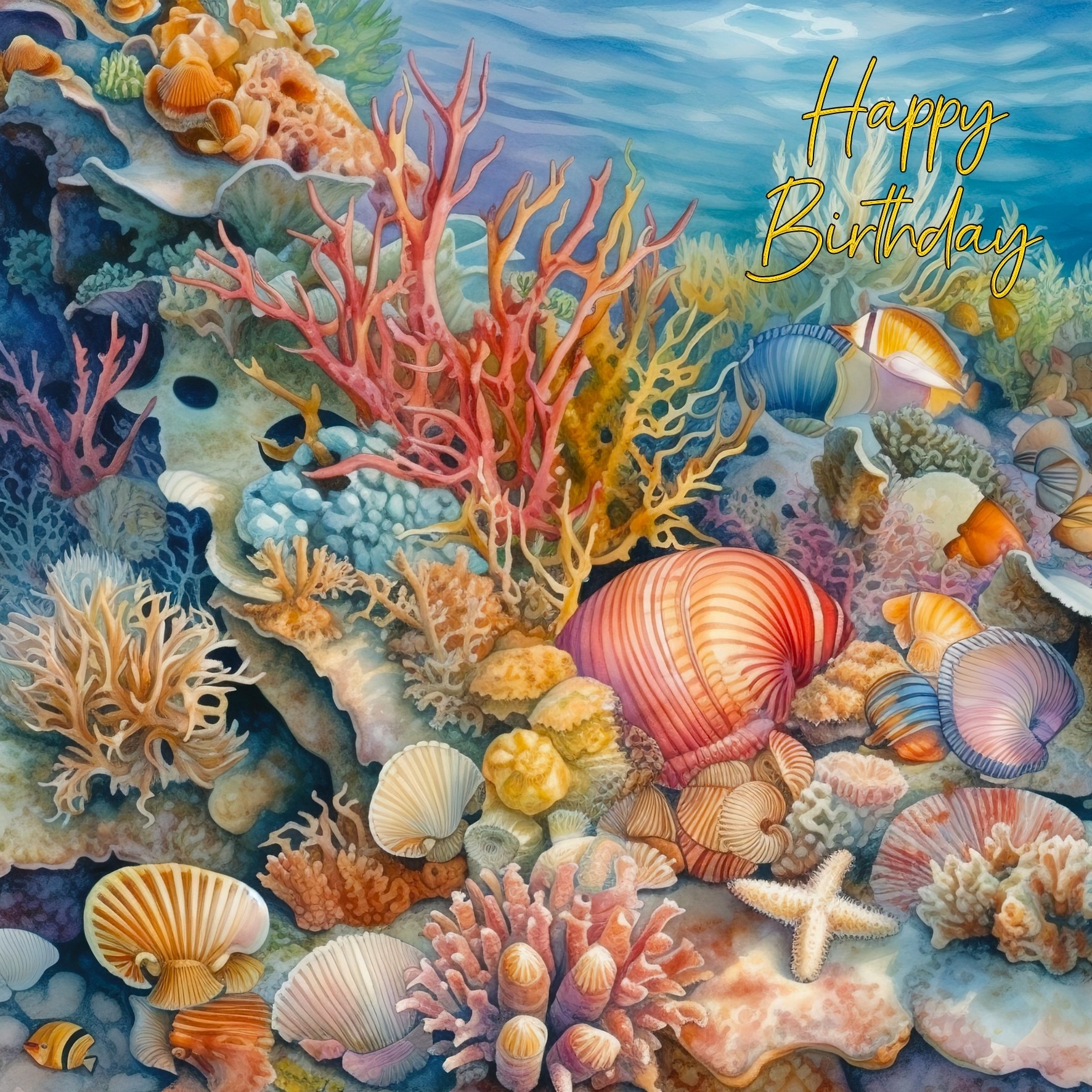 Coral Reef Shells Art Birthday Greeting Card