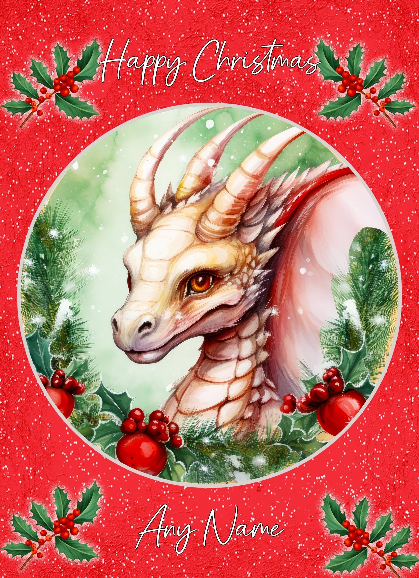 Personalised Dragon Christmas Card (Red, Globe)