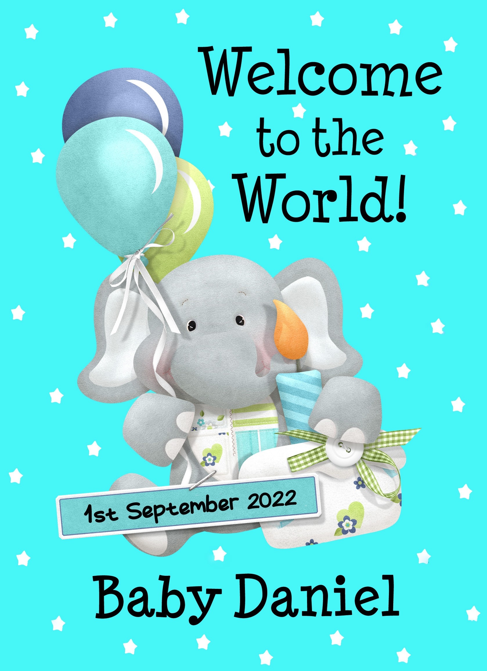 Personalised Baby Boy Birth Card (Elephant)