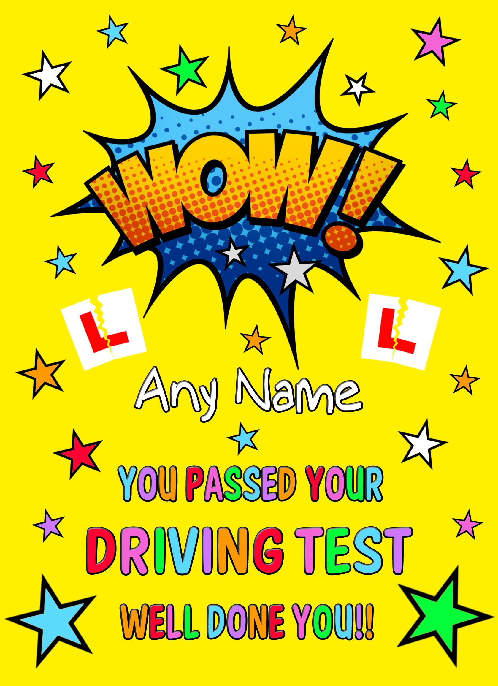 Personalised Passed Your Driving Test Card (Well Done, Yellow)