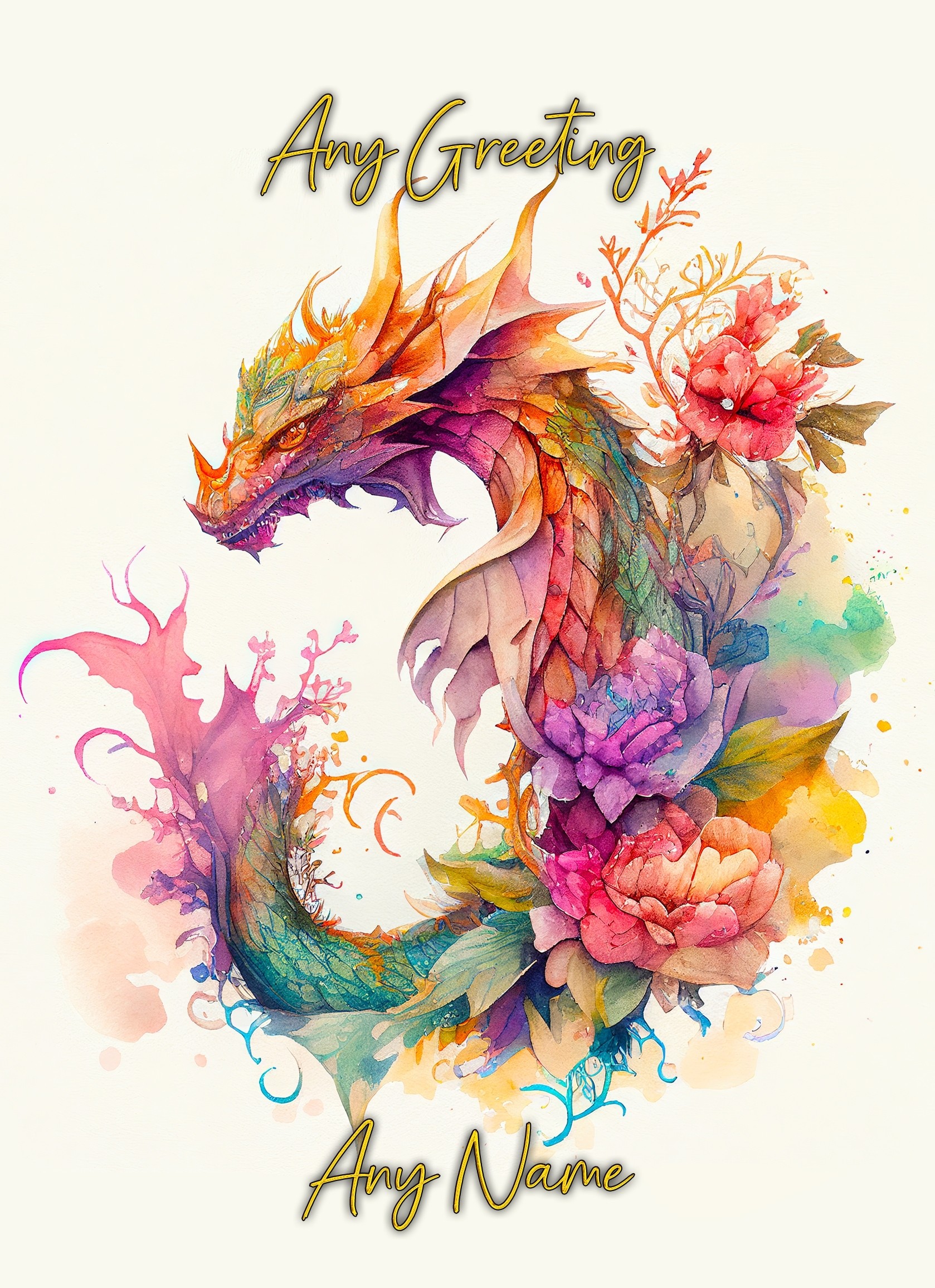 Personalised Dragon Watercolour Art Fantasy Greeting Card (Birthday, Fathers Day, Any Occasion)