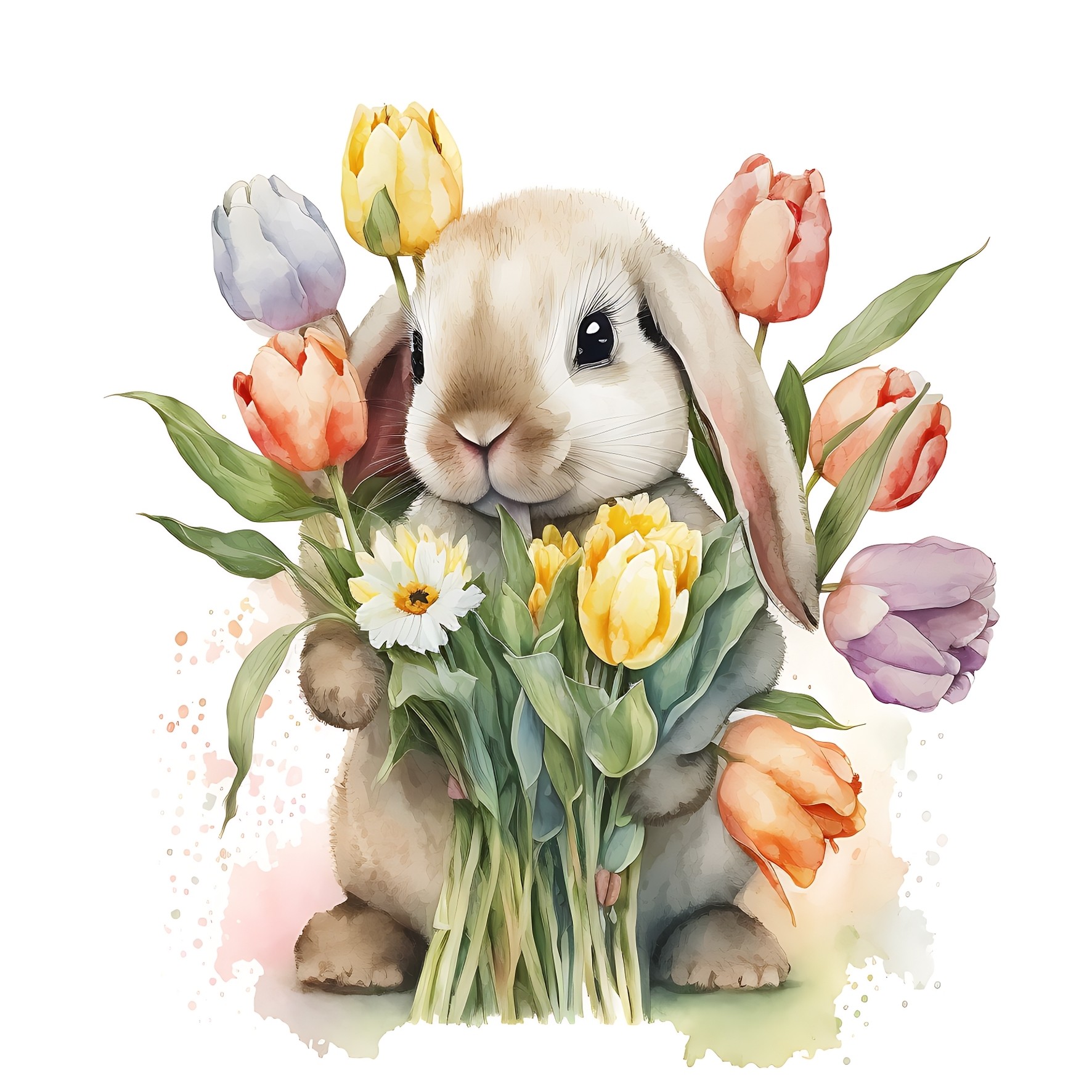 Bunny Rabbit Watercolour Square Blank Card 4
