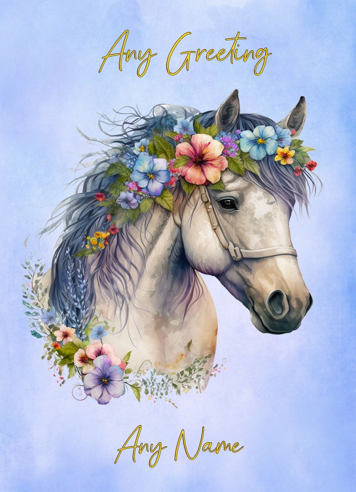 Personalised Horse Art Flowers Greeting Card (Design 4)