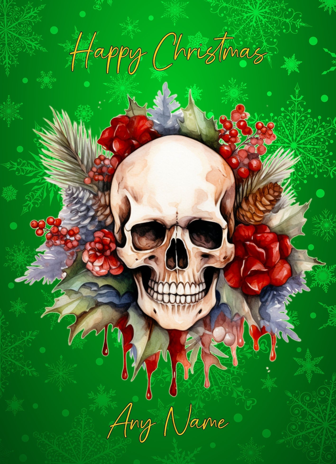 Personalised Gothic Fantasy Skull Art Christmas Card (Design 4)