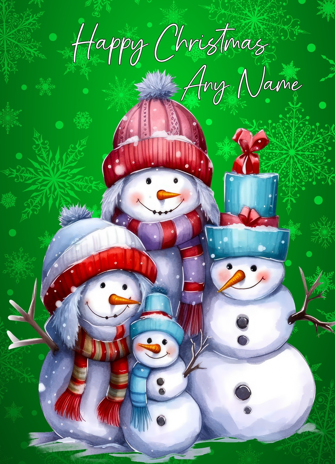 Personalised Snowman Art Greeting Card (Design 9)