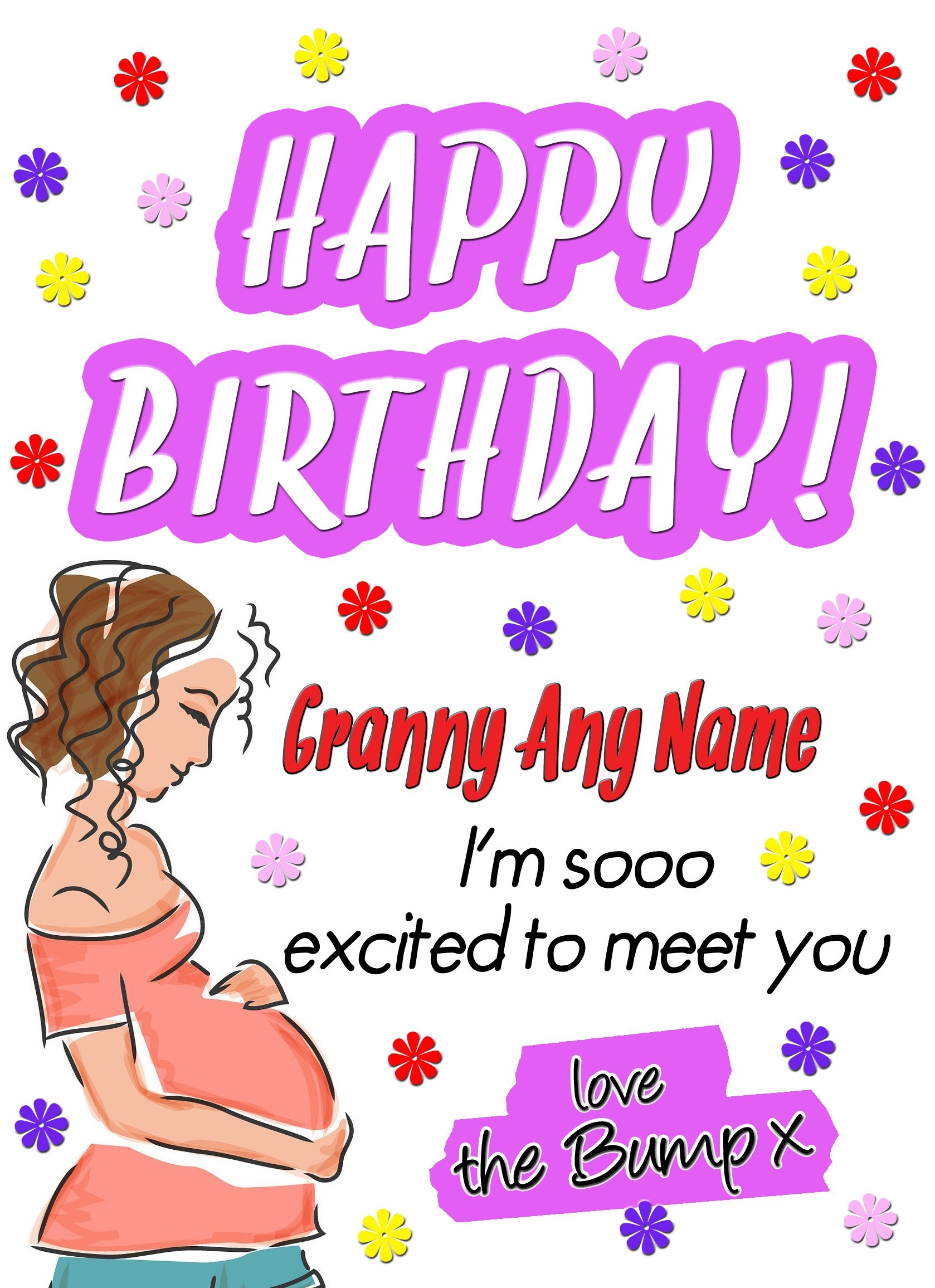 Personalised From The Bump Pregnancy Birthday Card (Granny, White)