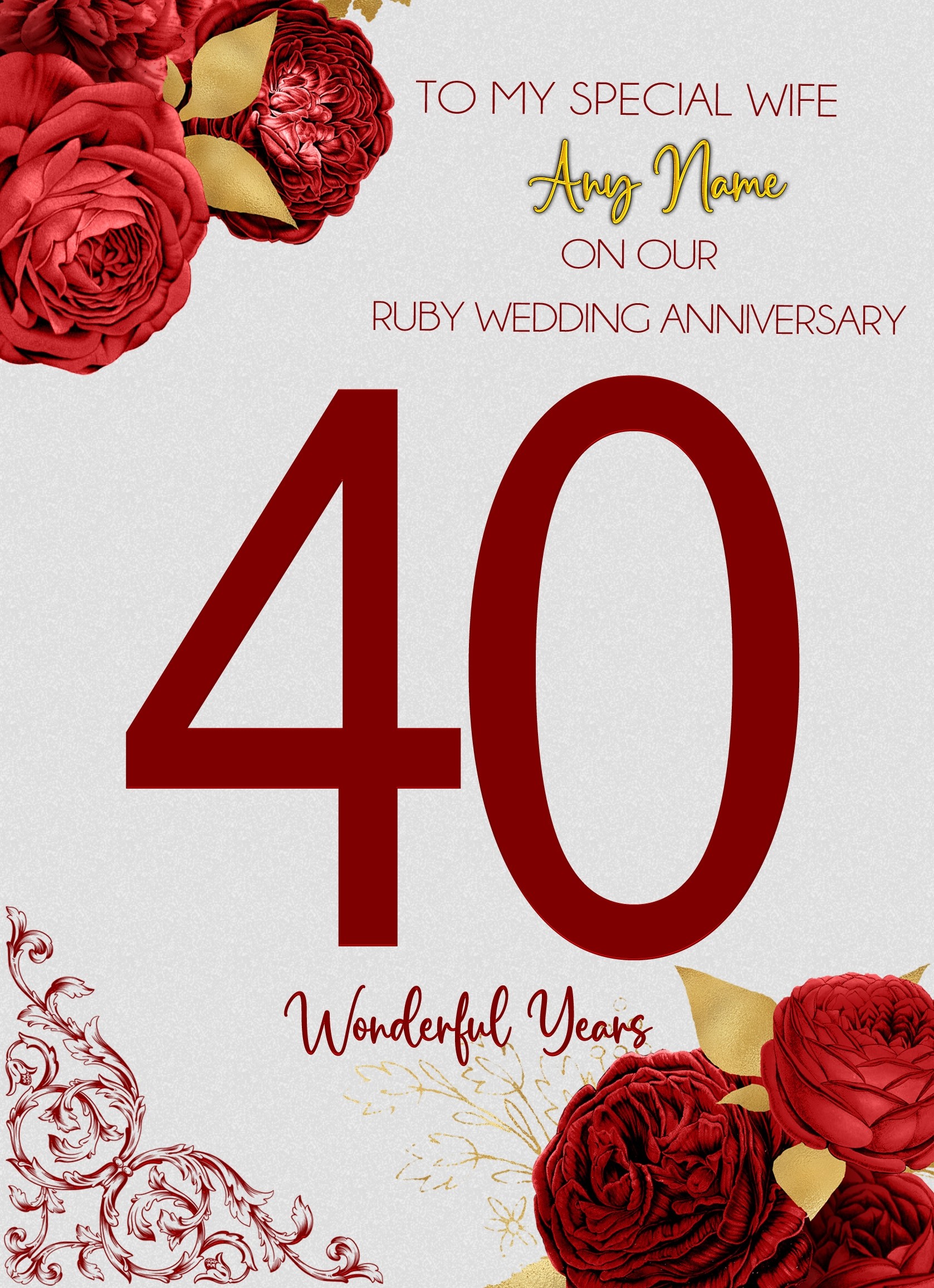 Personalised Ruby 40th Wedding Anniversary Card (Special Wife)