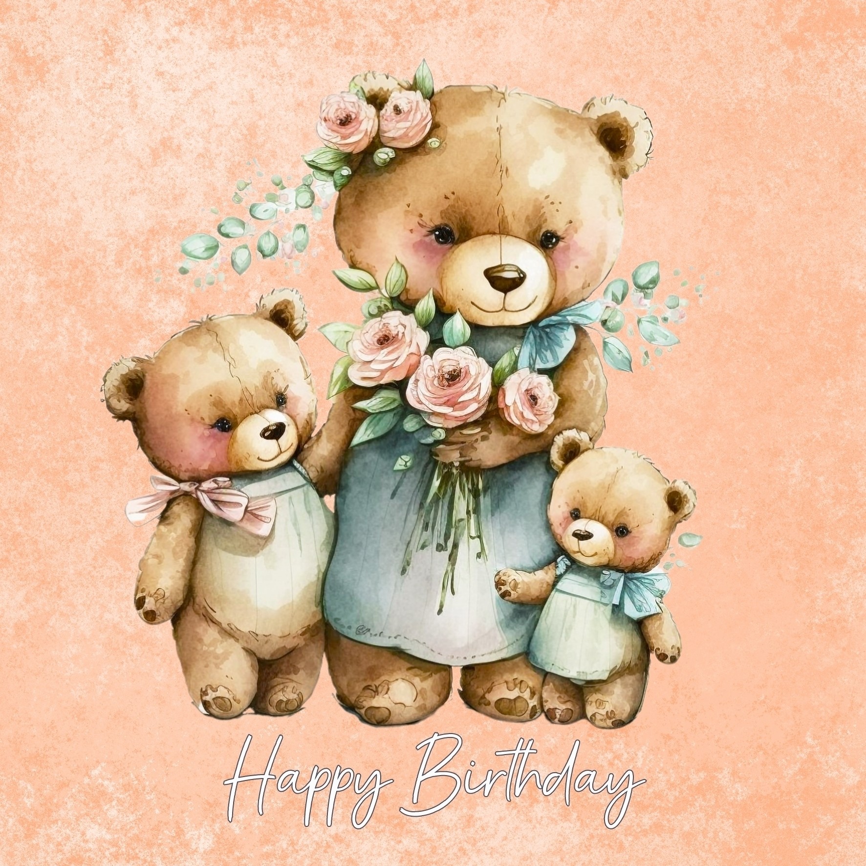 Cute Bear Art Square Birthday Card Design 4