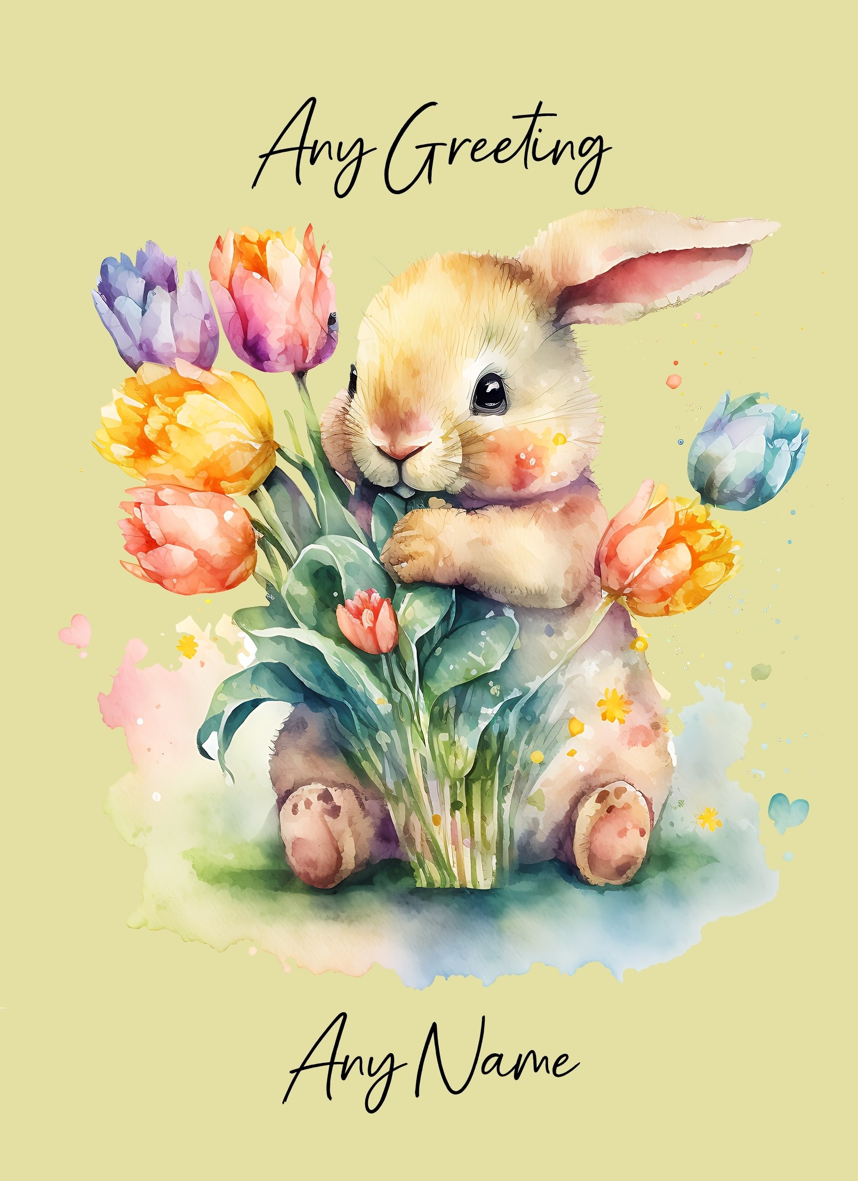Personalised Bunny Rabbit with Flowers Watercolour Art Greeting Card (Birthday, Fathers Day, Any Occasion) 5
