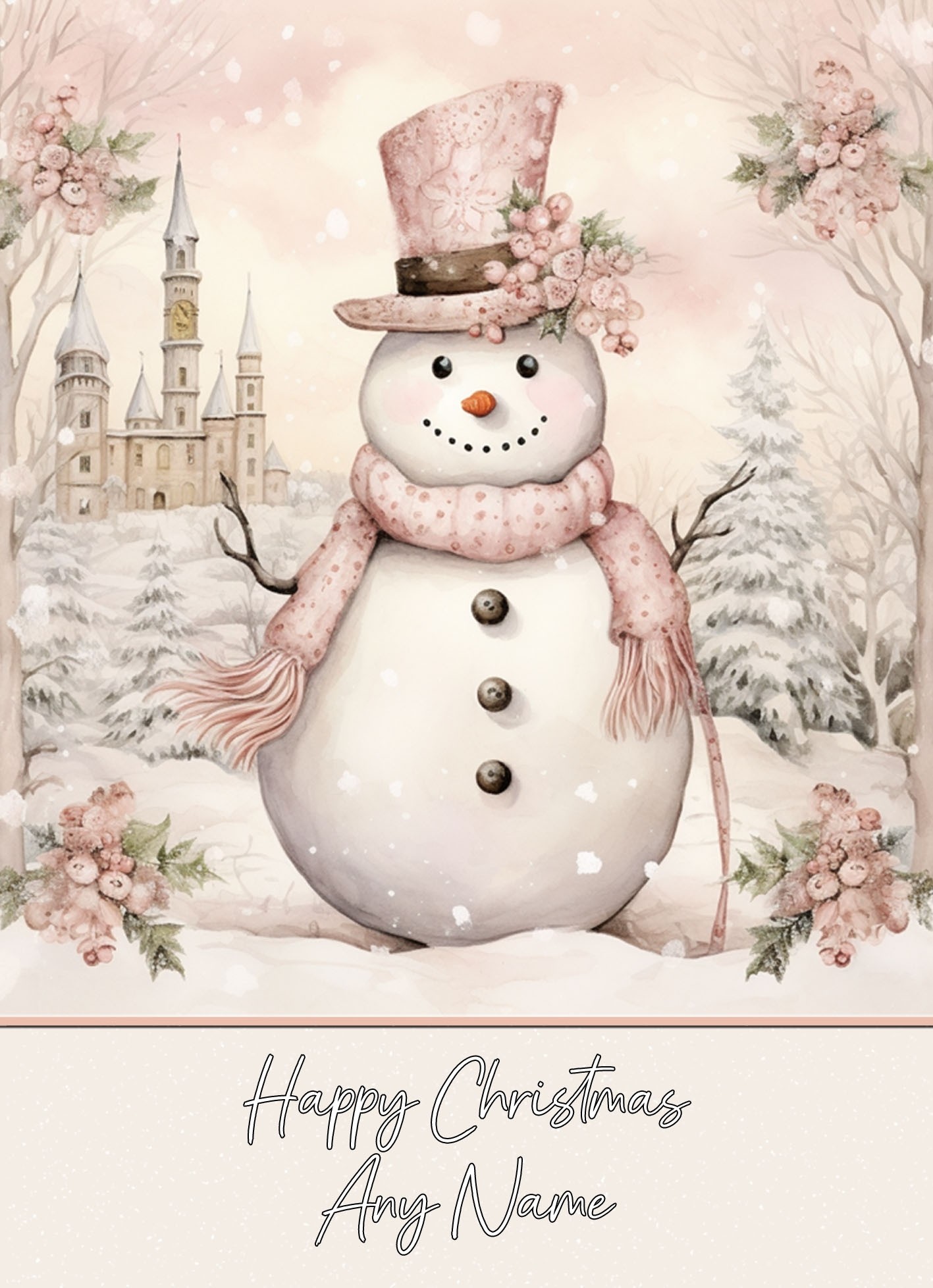 Personalised Snowman Art Christmas Card (Design 5)