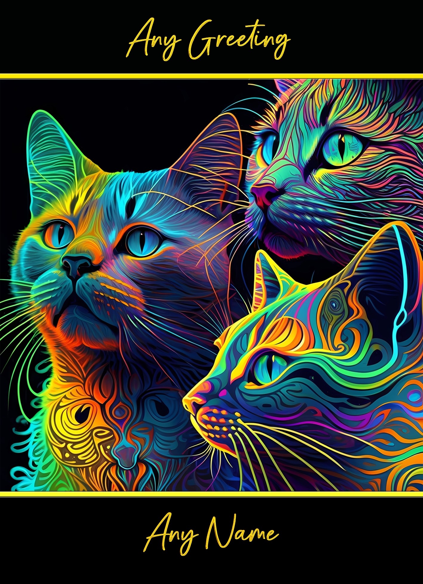 Personalised Colourful Cat Art Greeting Card (Design 5)