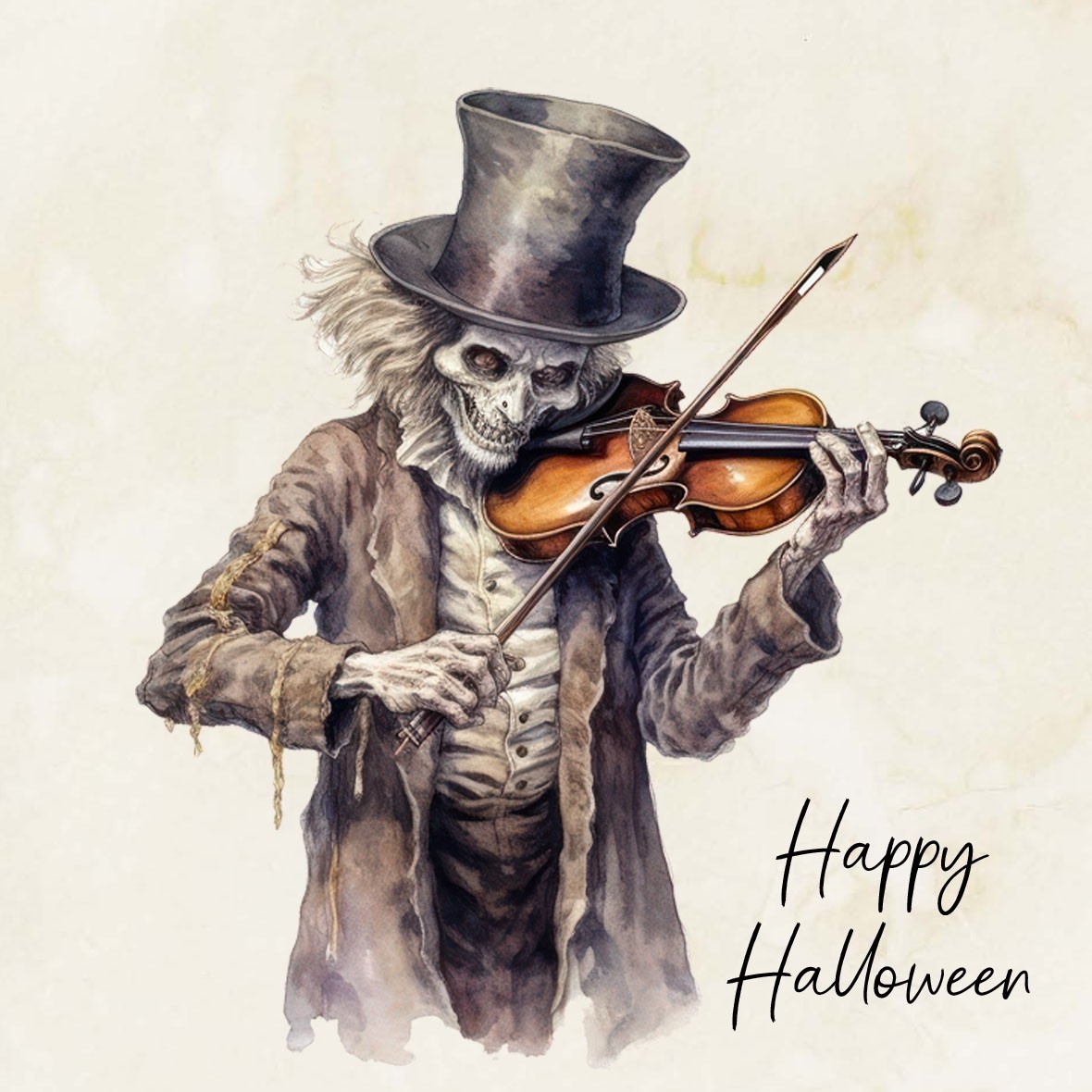 Victorian Musical Skeleton Halloween Square Card (Design 5)