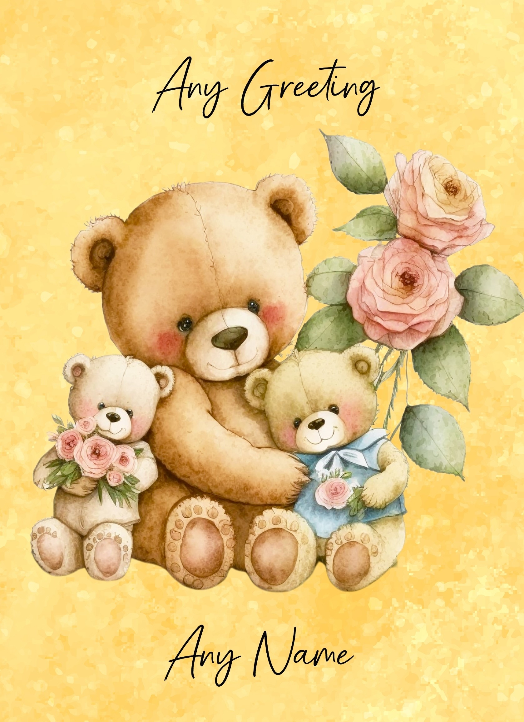 Personalised Cute Bear Art Greeting Card (Birthday, Fathers Day, Any Occasion) Design 3