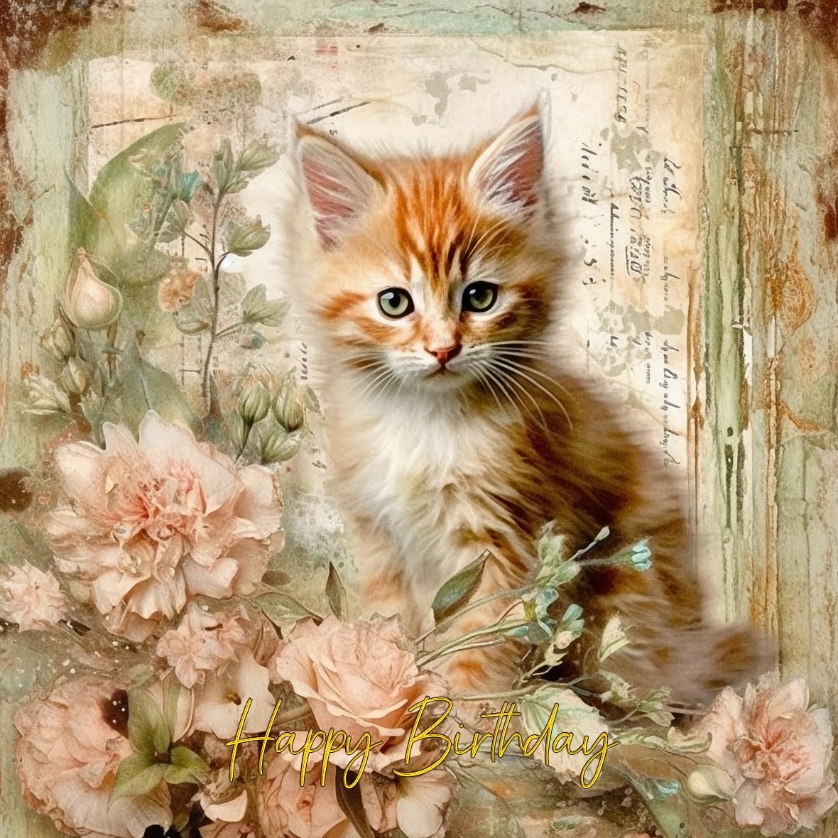 Cat Kitten Art Birthday Square Card (Design 5)