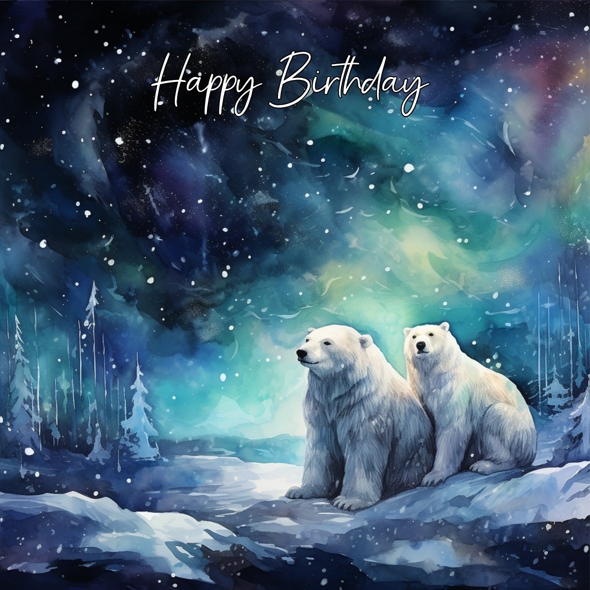 Polar Bear Art Birthday Square Card (Design 5)