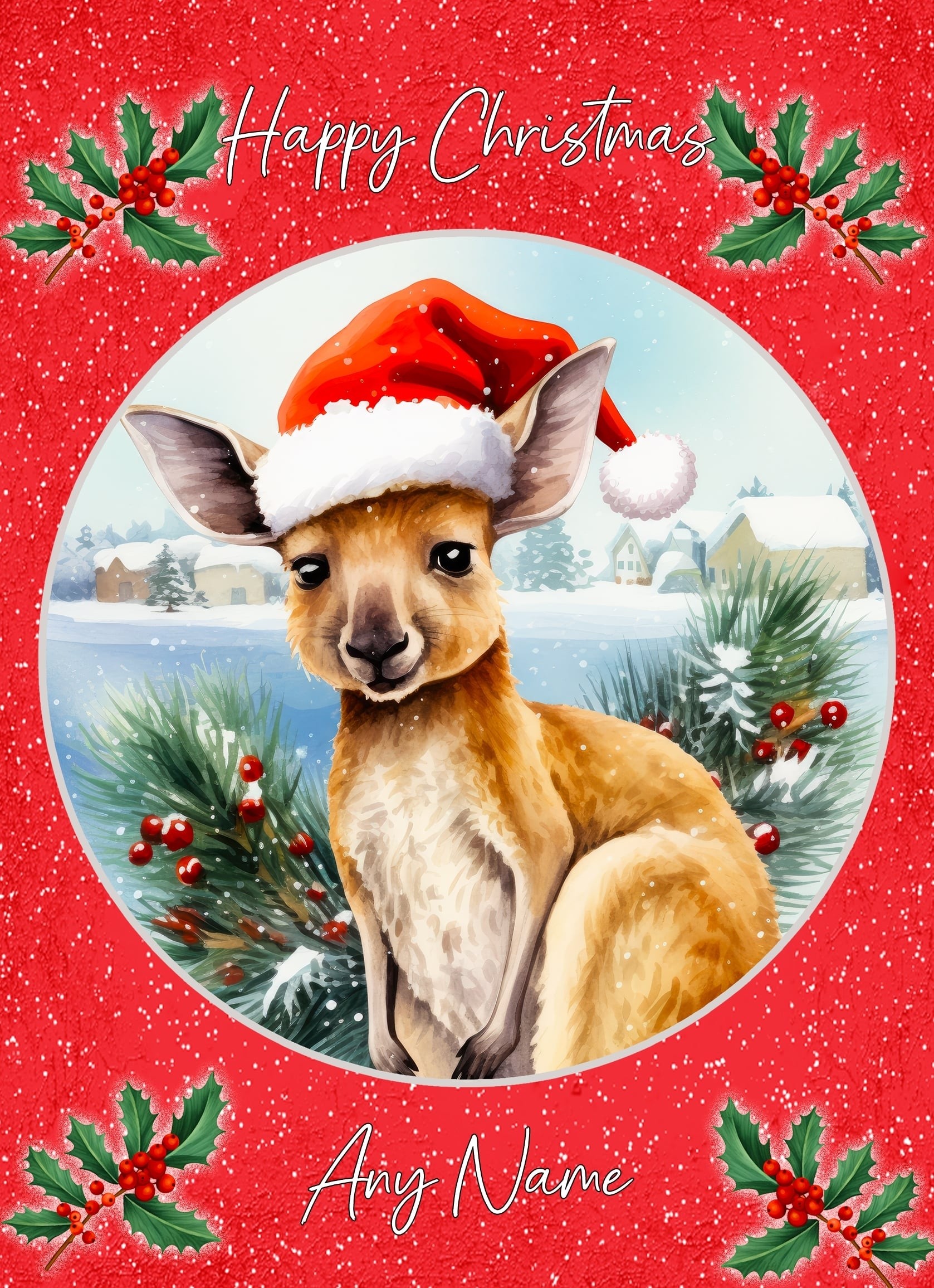 Personalised Kangaroo Christmas Card (Red, Globe)
