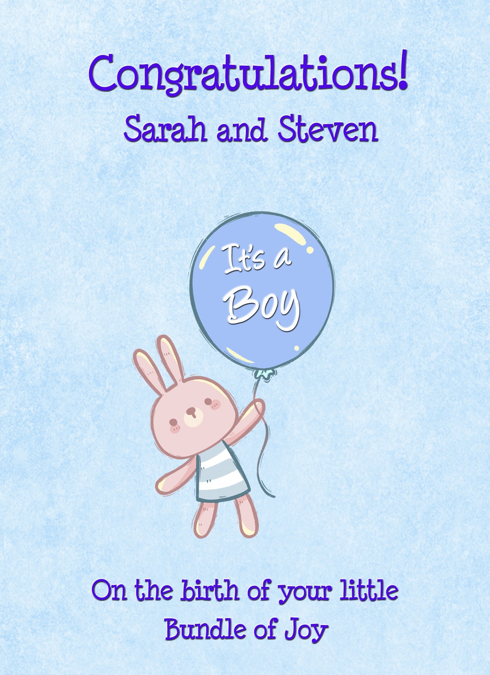 Personalised Baby Boy Birth Card (Rabbit)