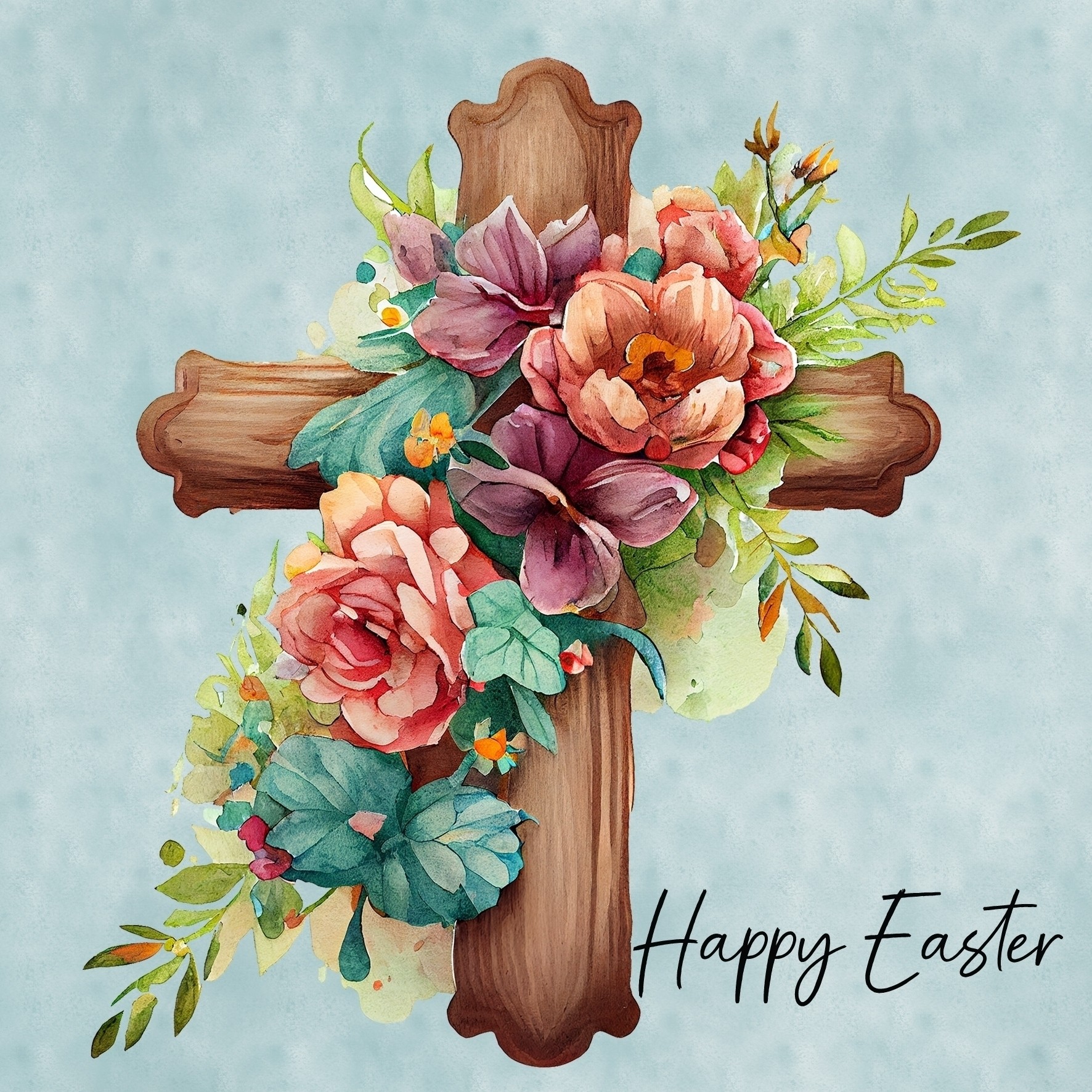Easter Square Greeting Card (Cross, Blue)