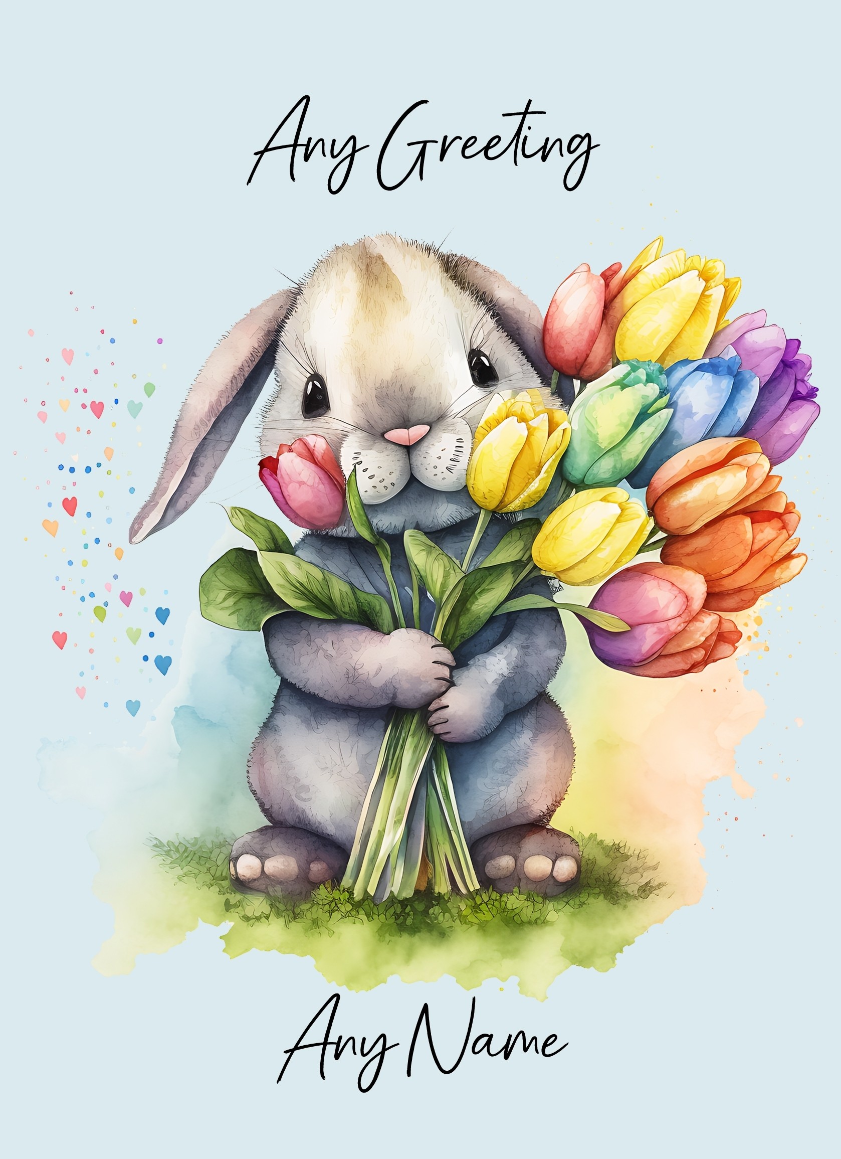 Personalised Bunny Rabbit with Flowers Watercolour Art Greeting Card (Birthday, Fathers Day, Any Occasion) 6