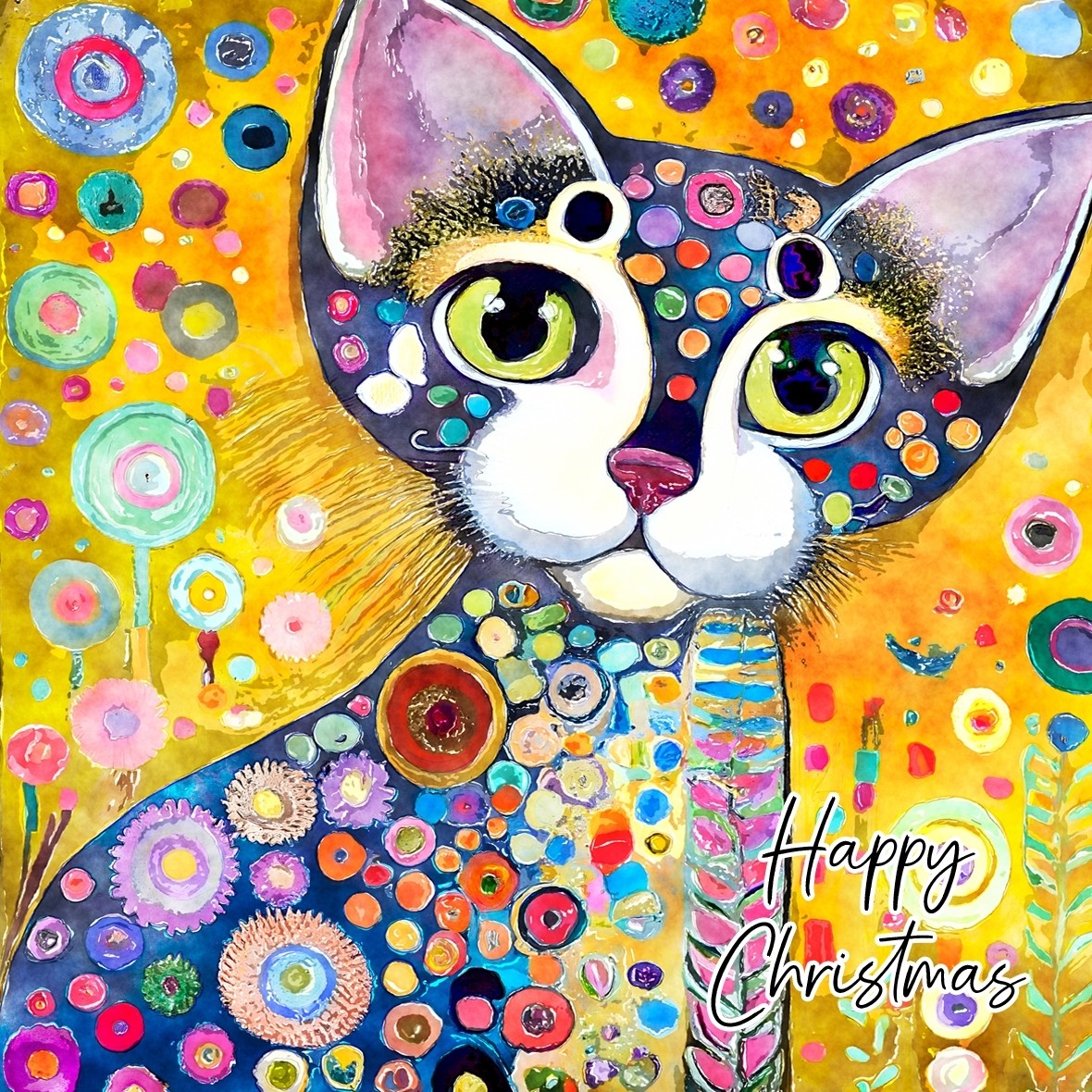 Cat Art Colourful Christmas Square Greeting Card (Design 7)