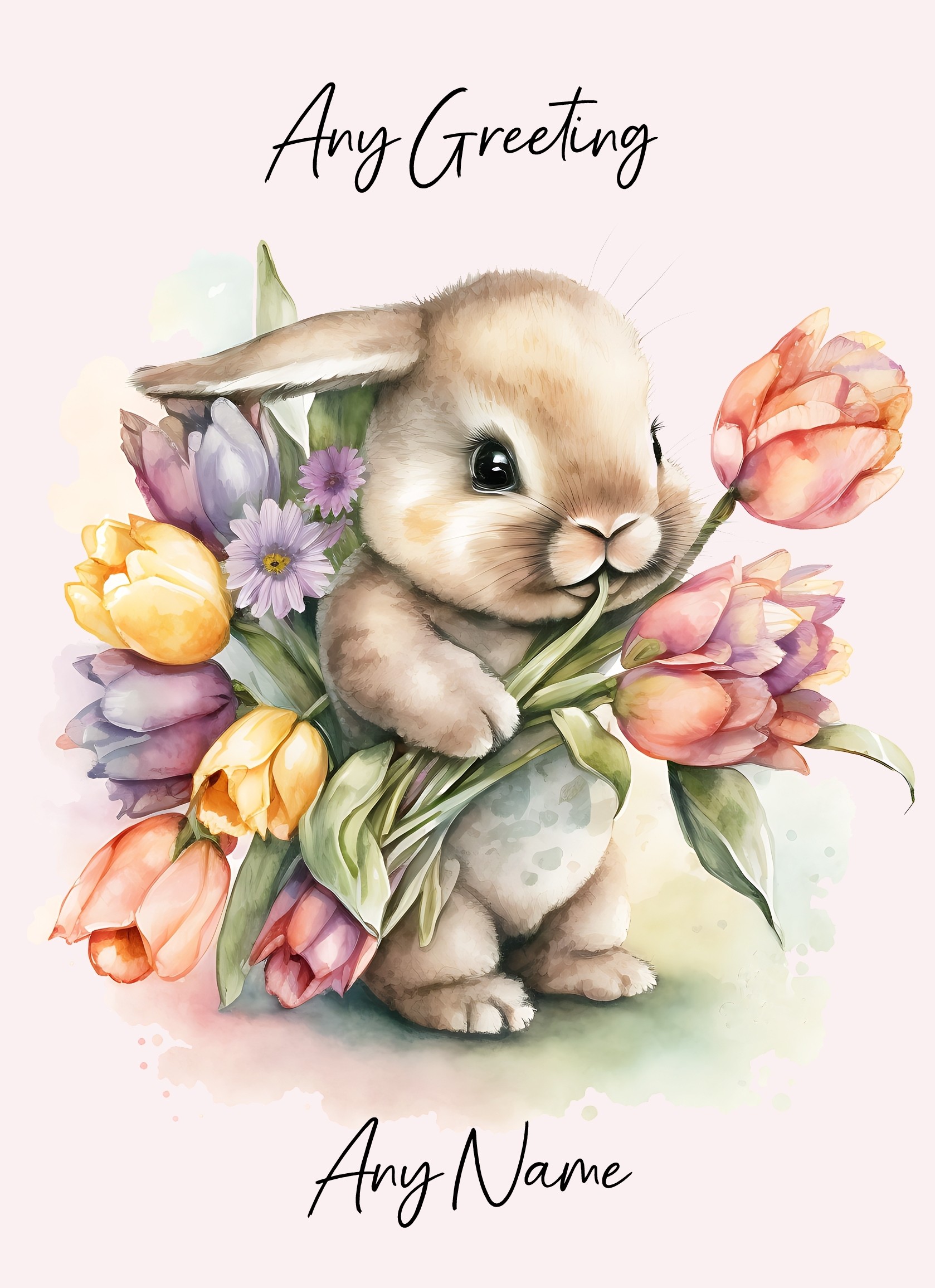 Personalised Bunny Rabbit with Flowers Watercolour Art Greeting Card (Birthday, Fathers Day, Any Occasion) 8