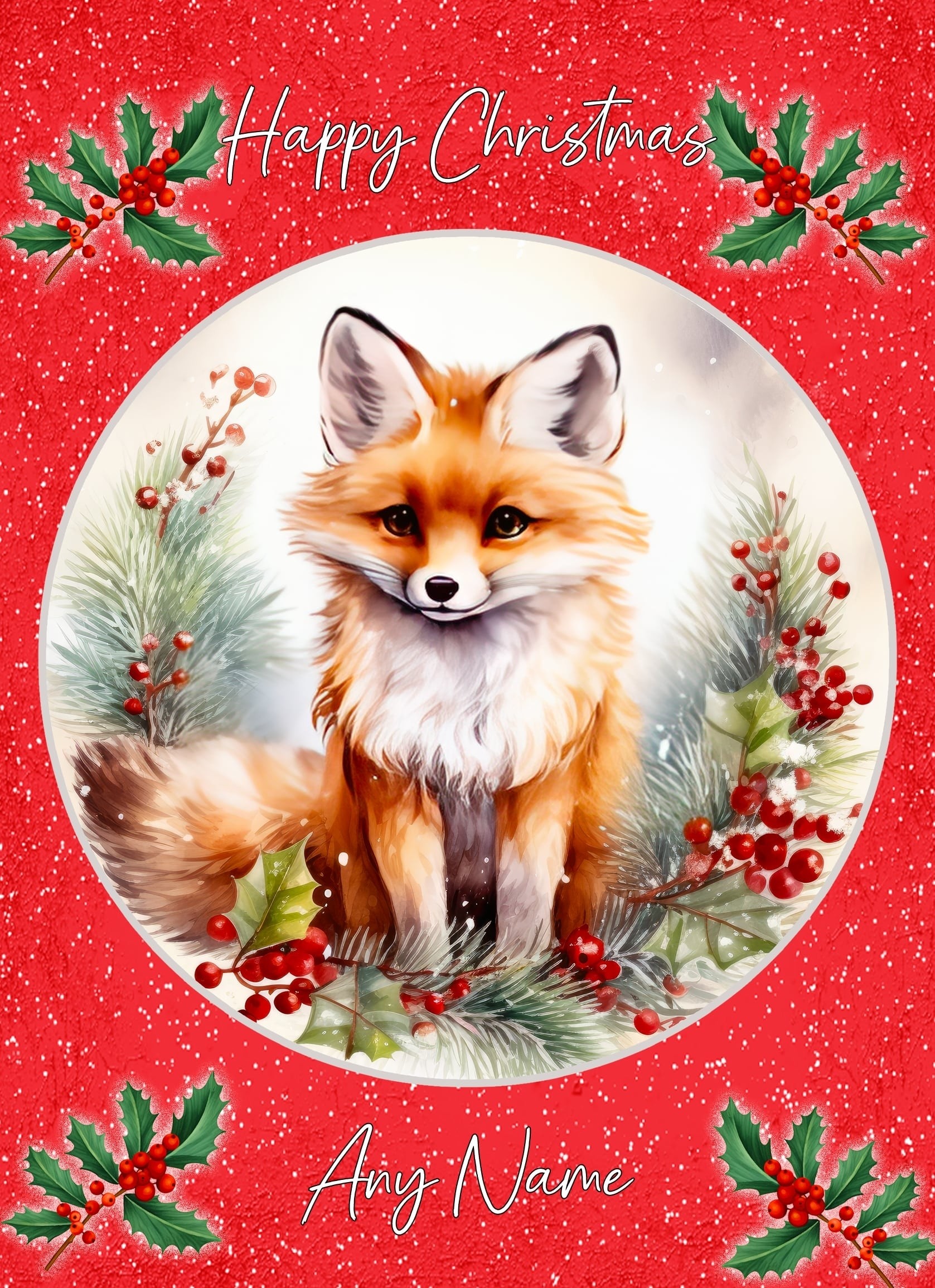 Personalised Fox Christmas Card (Red, Globe)