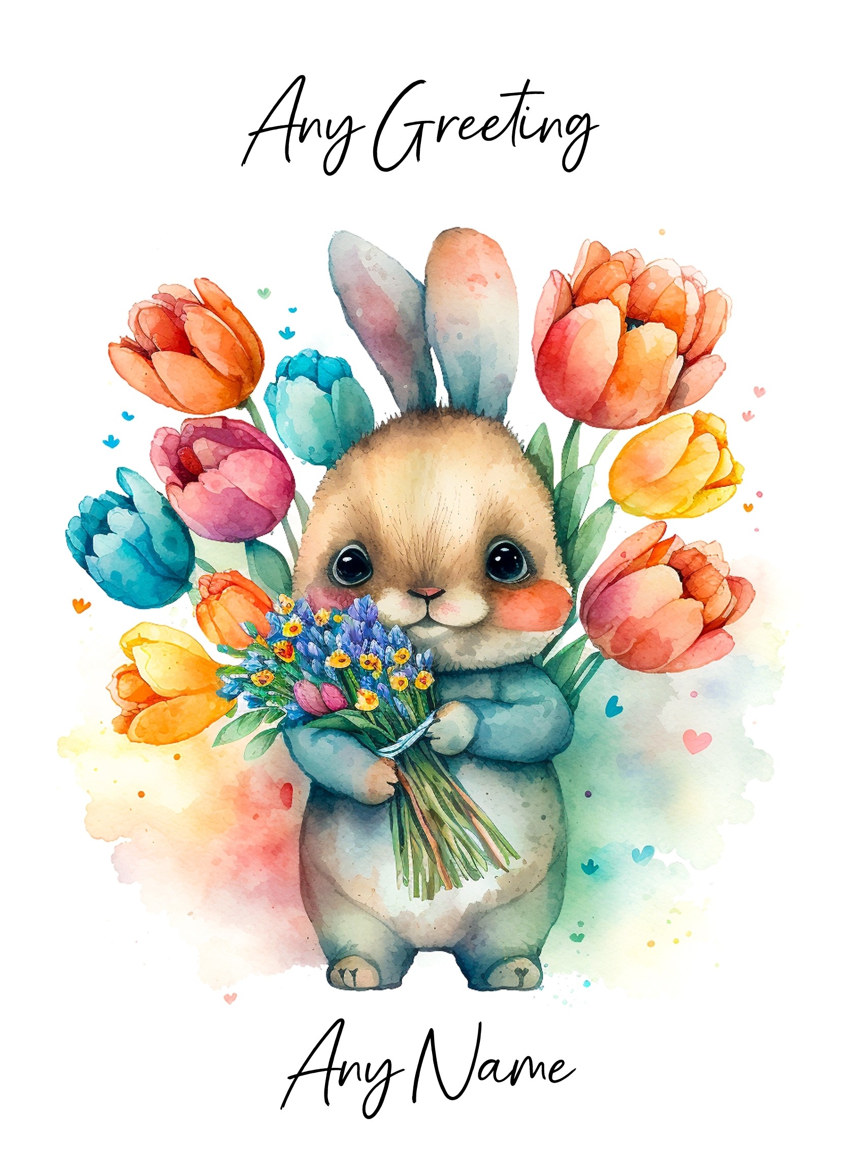 Personalised Bunny Rabbit with Flowers Watercolour Art Greeting Card (Birthday, Fathers Day, Any Occasion) 9