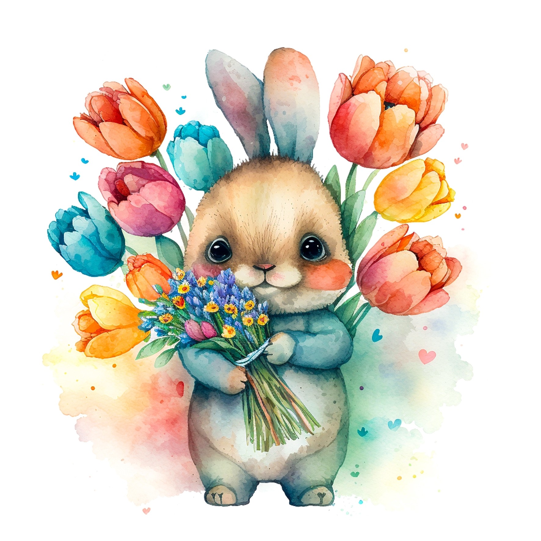 Bunny Rabbit Watercolour Square Blank Card 9