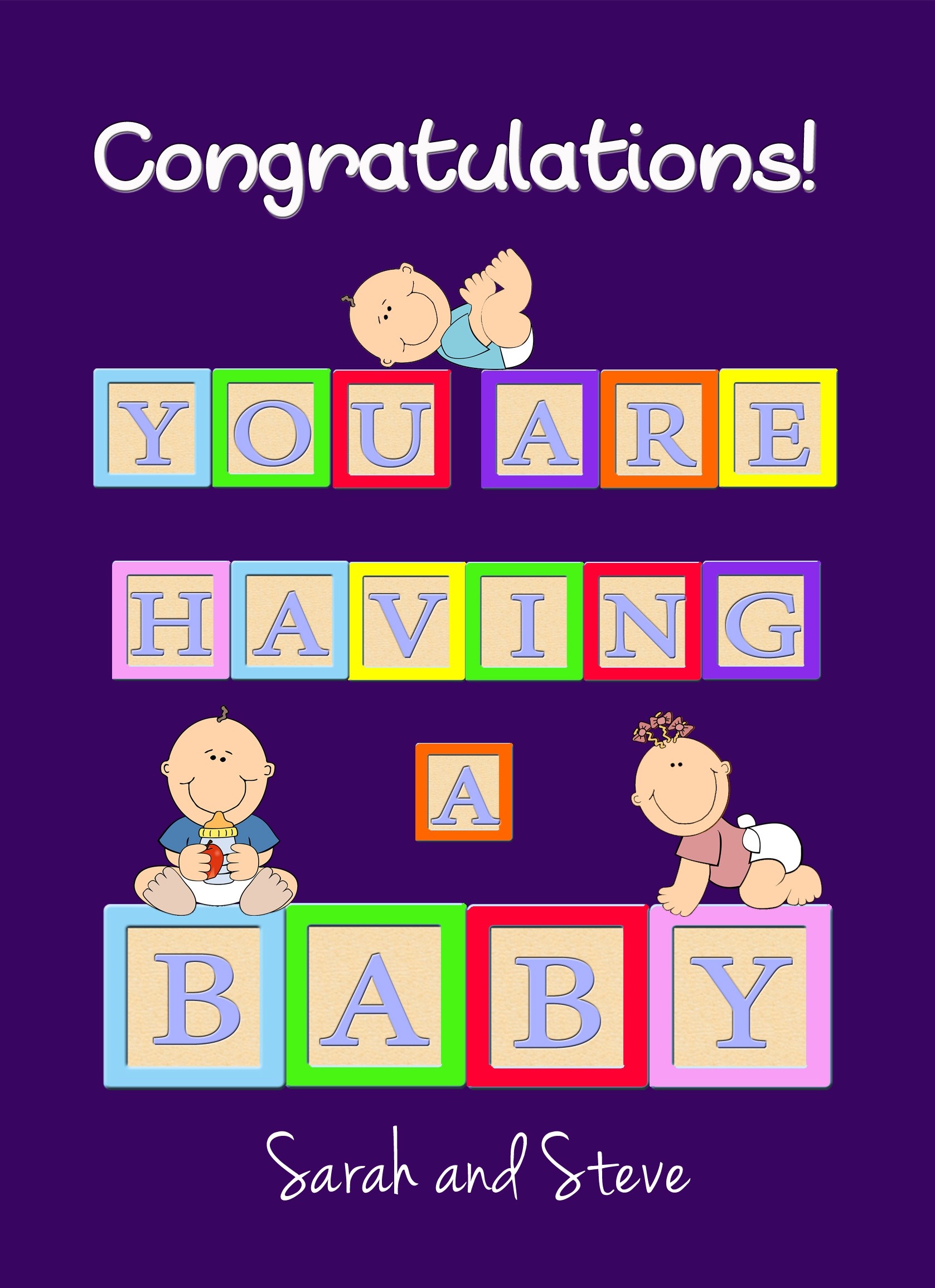 Personalised You're Having a Baby Pregnancy Congratulations Card (Purple)