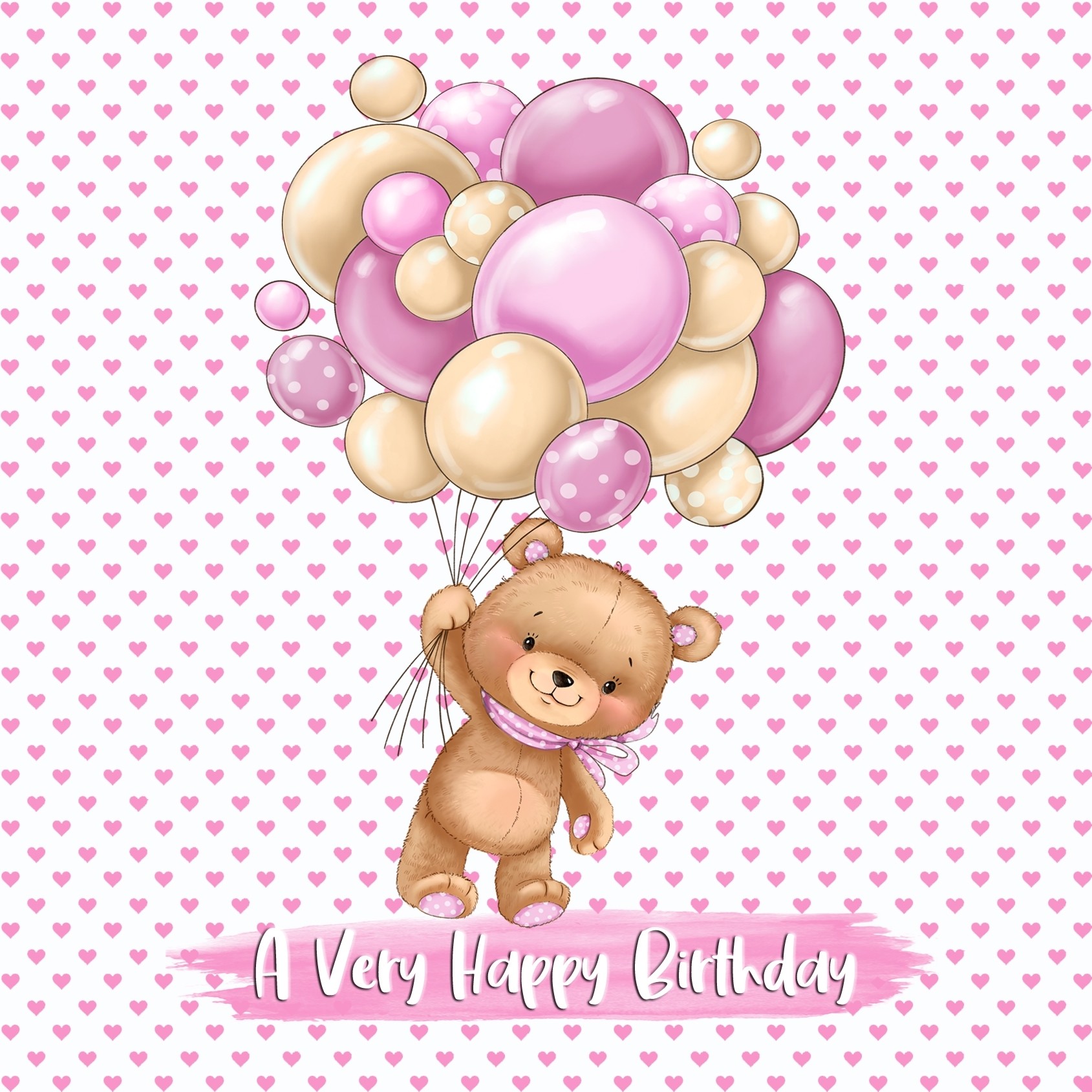 Happy Birthday Greeting Card (Square, Pink)