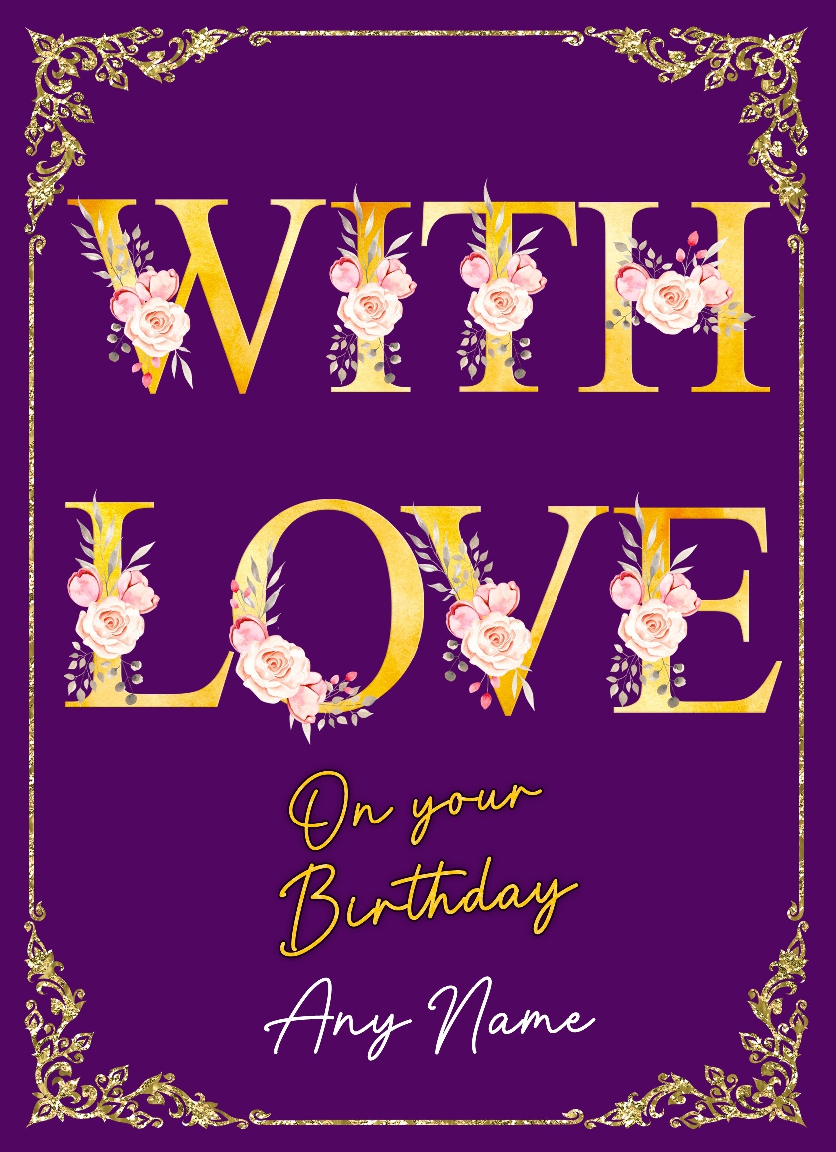 Personalised Happy Birthday Greeting Card (Purple)
